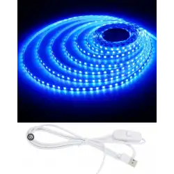 5 Metre 5 Volt 2835 SMD Mavi İç Mekan 60 Ledli Şerit USB li Anahtarlı Beyaz Güç Kablosu Set