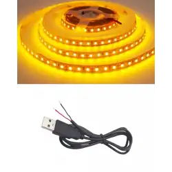 5 Metre 5 Volt 2835 SMD Amber İç Mekan 60 Ledli Şerit USB li Siyah Güç Kablosu Set