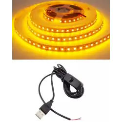 5 Metre 5 Volt 2835 SMD Amber İç Mekan 60 Ledli Şerit USB li Anahtarlı Siyah Güç Kablosu Set