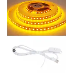 5 Metre 5 Volt 2835 SMD Amber İç Mekan 60 Ledli Şerit USB li Anahtarlı Beyaz Güç Kablosu Set