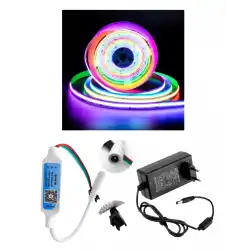 5 Metre 12V 12mm İç Mekan 720 Pixel Cob Ledli SP621 Bluetooth Cep Telefonundan Kumandalı 5A Priz Tipi  Plastik Adaptörlü Set