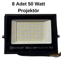8 Adet Kampanyalı 50 Watt Siyah Slim Kasa 6500K Beyaz Işık IP65 Led Projektör