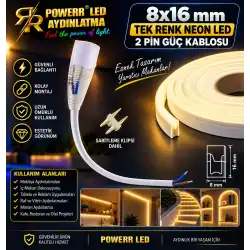 8x16 mm Tek Renk Neon Led Güç Kablosu 2 Pin