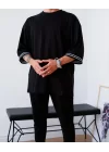 Şerit Ribana Siyah Oversize Tshirt
