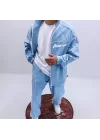 Baby Blue Oversize Fermuarlı Ceket (Ayarlanabilir Lastik Detaylı)