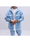 Baby Blue Oversize Fermuarlı Ceket (Ayarlanabilir Lastik Detaylı)