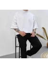 Ekstra Oversize Boğazlı Beyaz Basic Tshirt