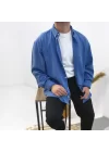 İndigo Mavi Yıkamalı Uzun Kollu Keten Gömlek ( Regular Salaş Kalıp )