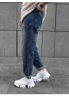 Lacivert Eskitme Boyfriend Jean