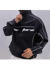 Siyah Oversize Fermuarlı Ceket (Ayarlanabilir Lastik Detaylı)