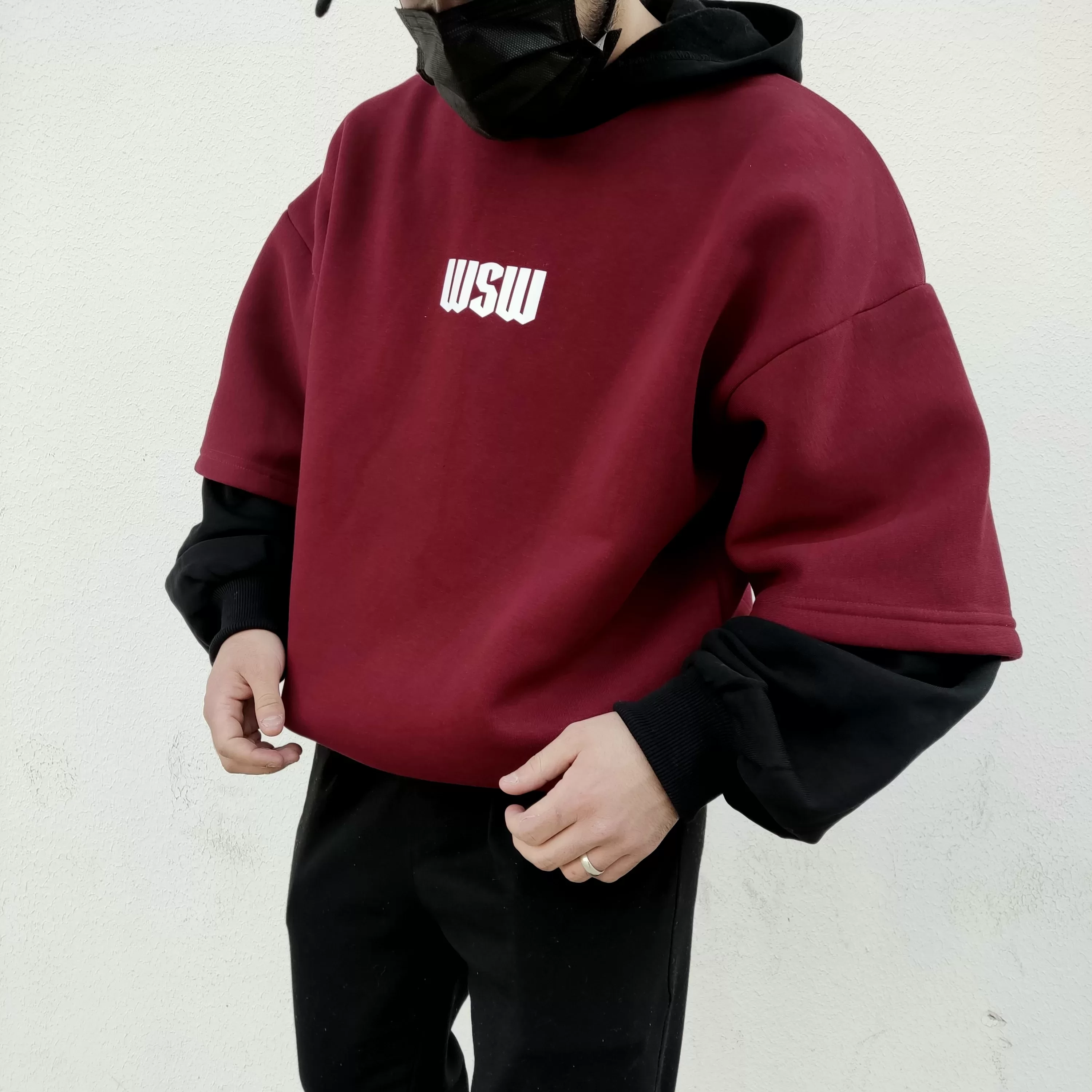 Bordo Çift Katlı Ekstra Oversize Hoodie