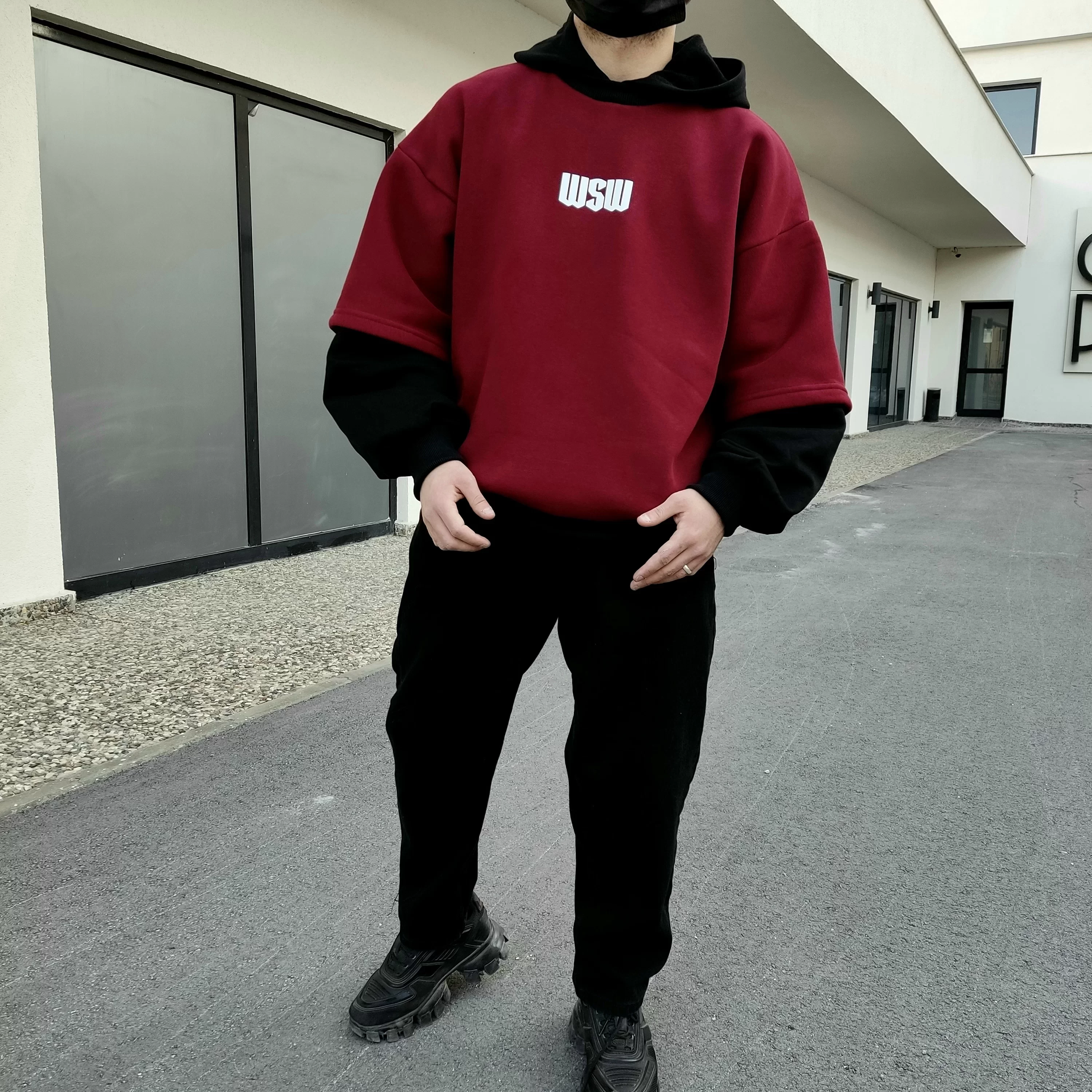 Bordo Çift Katlı Ekstra Oversize Hoodie