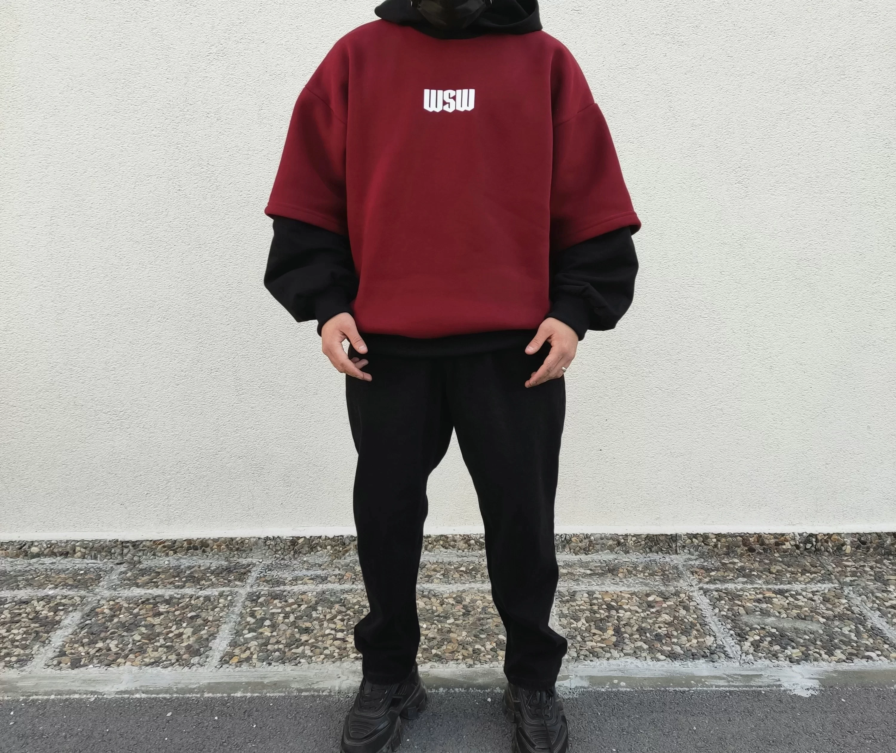 Bordo Çift Katlı Ekstra Oversize Hoodie