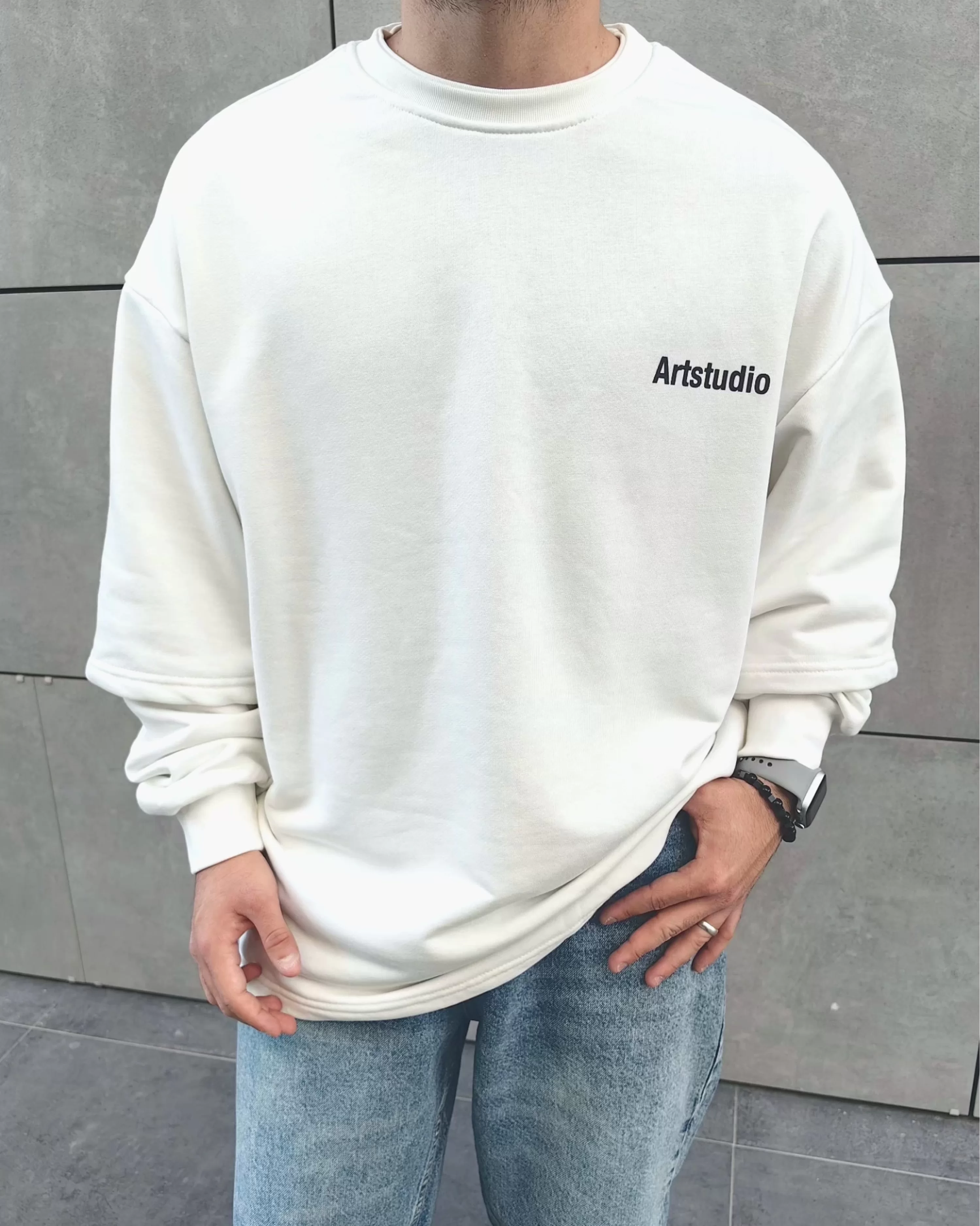 Artstudio Beyaz Çift Katlı Oversize Sweatshirt