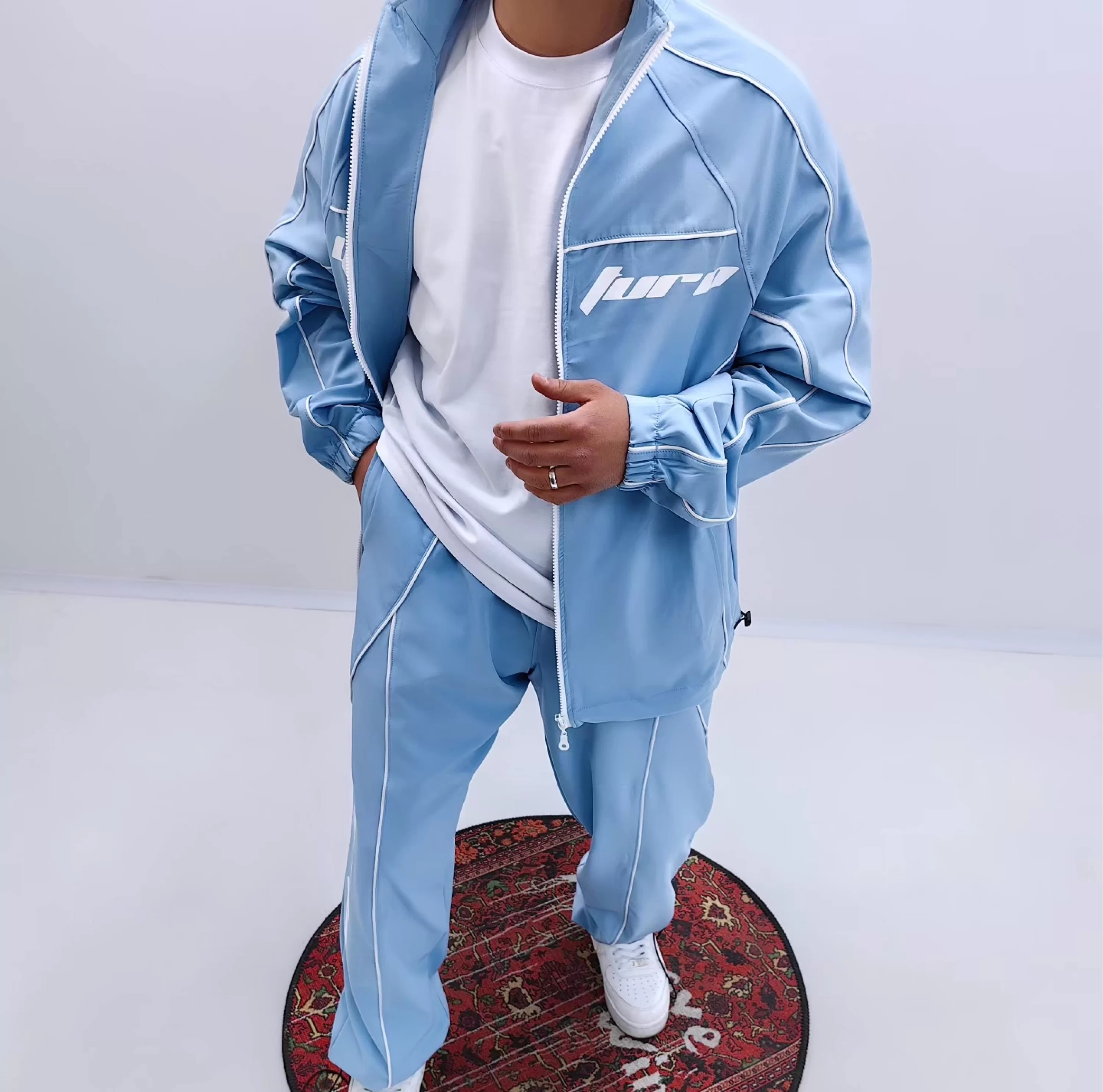 Baby Blue Oversize Fermuarlı Ceket (Ayarlanabilir Lastik Detaylı)