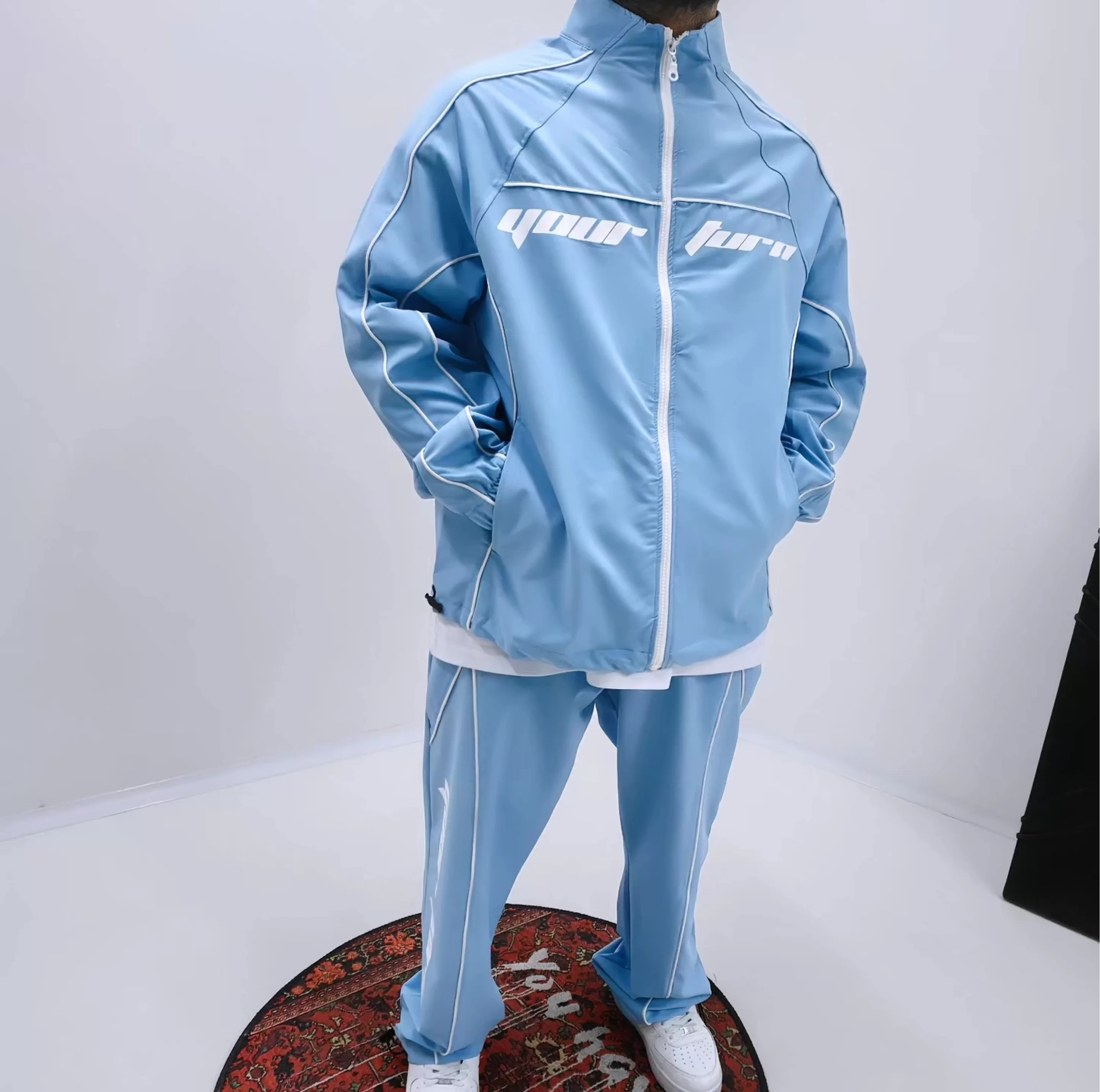 Baby Blue Oversize Fermuarlı Ceket (Ayarlanabilir Lastik Detaylı)