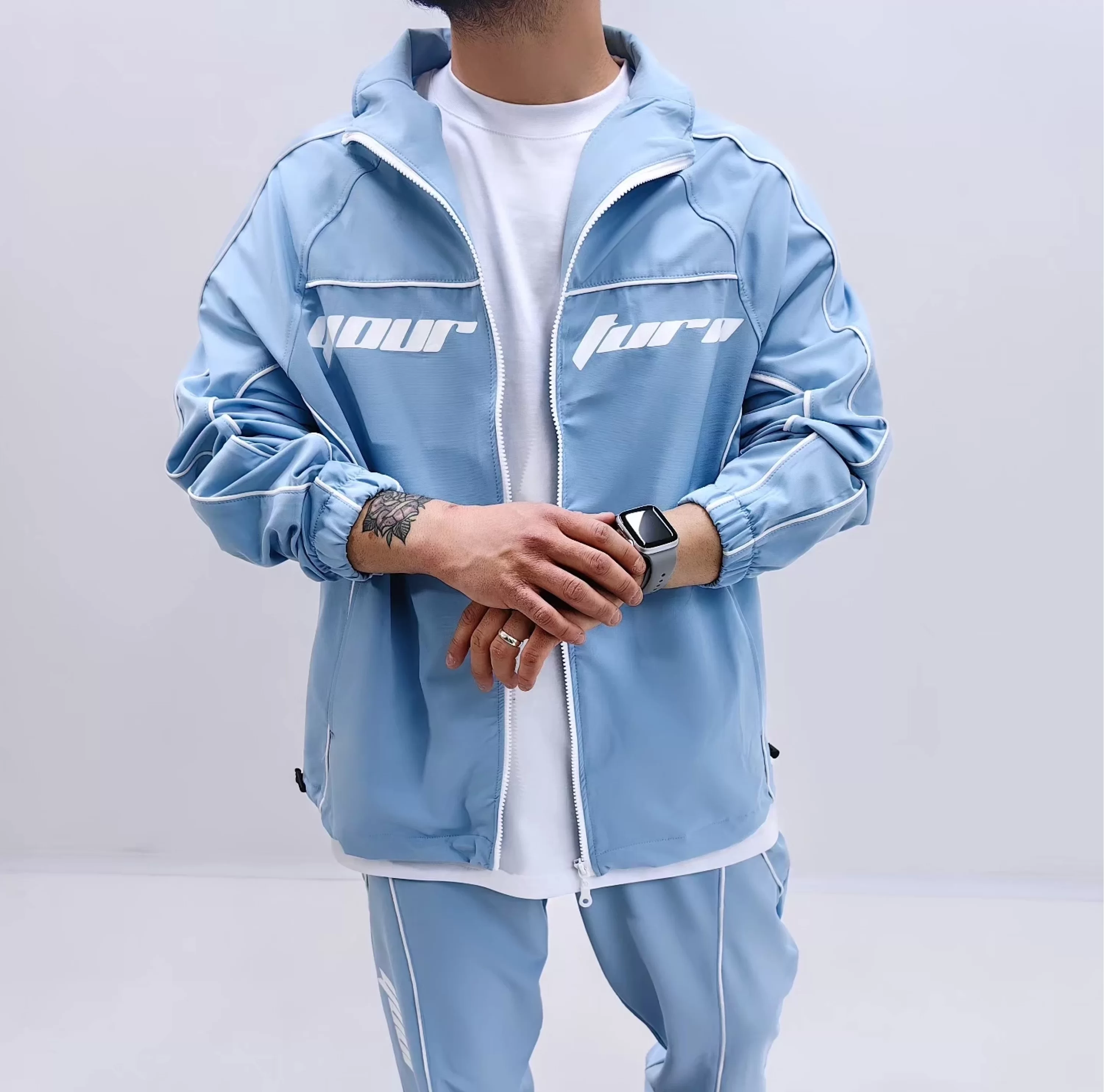 Baby Blue Oversize Fermuarlı Ceket (Ayarlanabilir Lastik Detaylı)