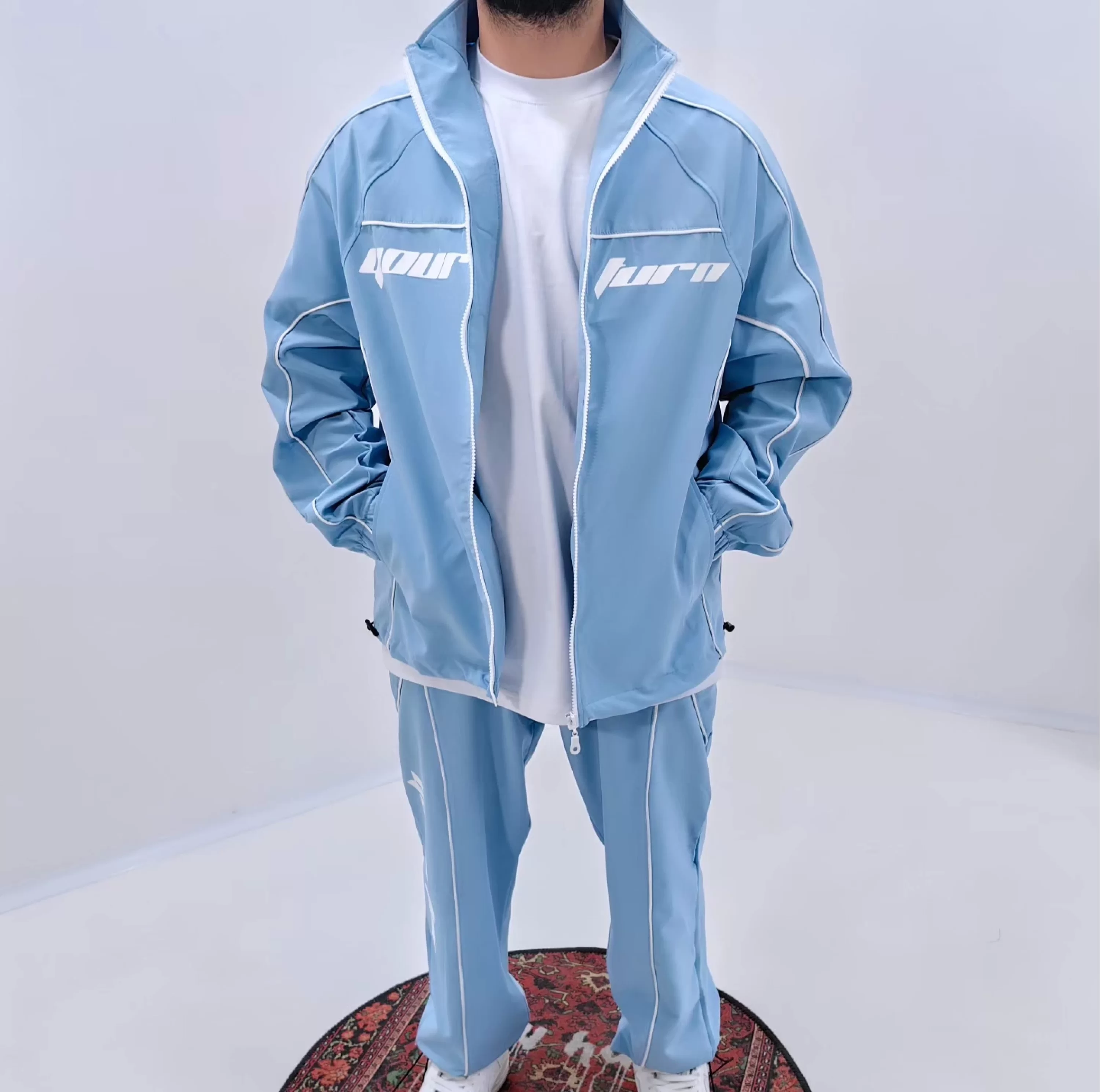 Baby Blue Oversize Fermuarlı Ceket (Ayarlanabilir Lastik Detaylı)