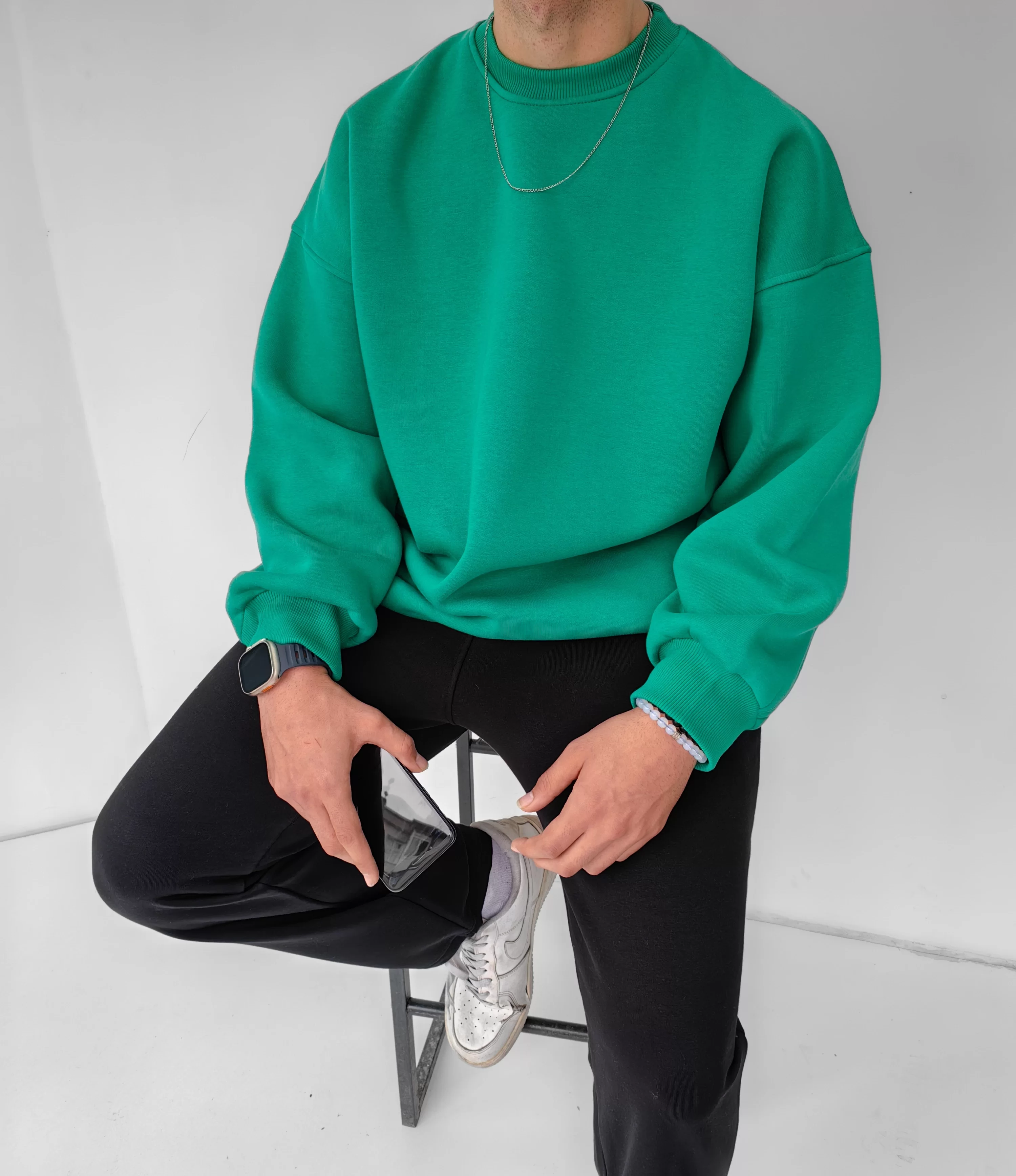 Benetton Yeşili Basic Oversize Sweatshirt Premium Kalıp