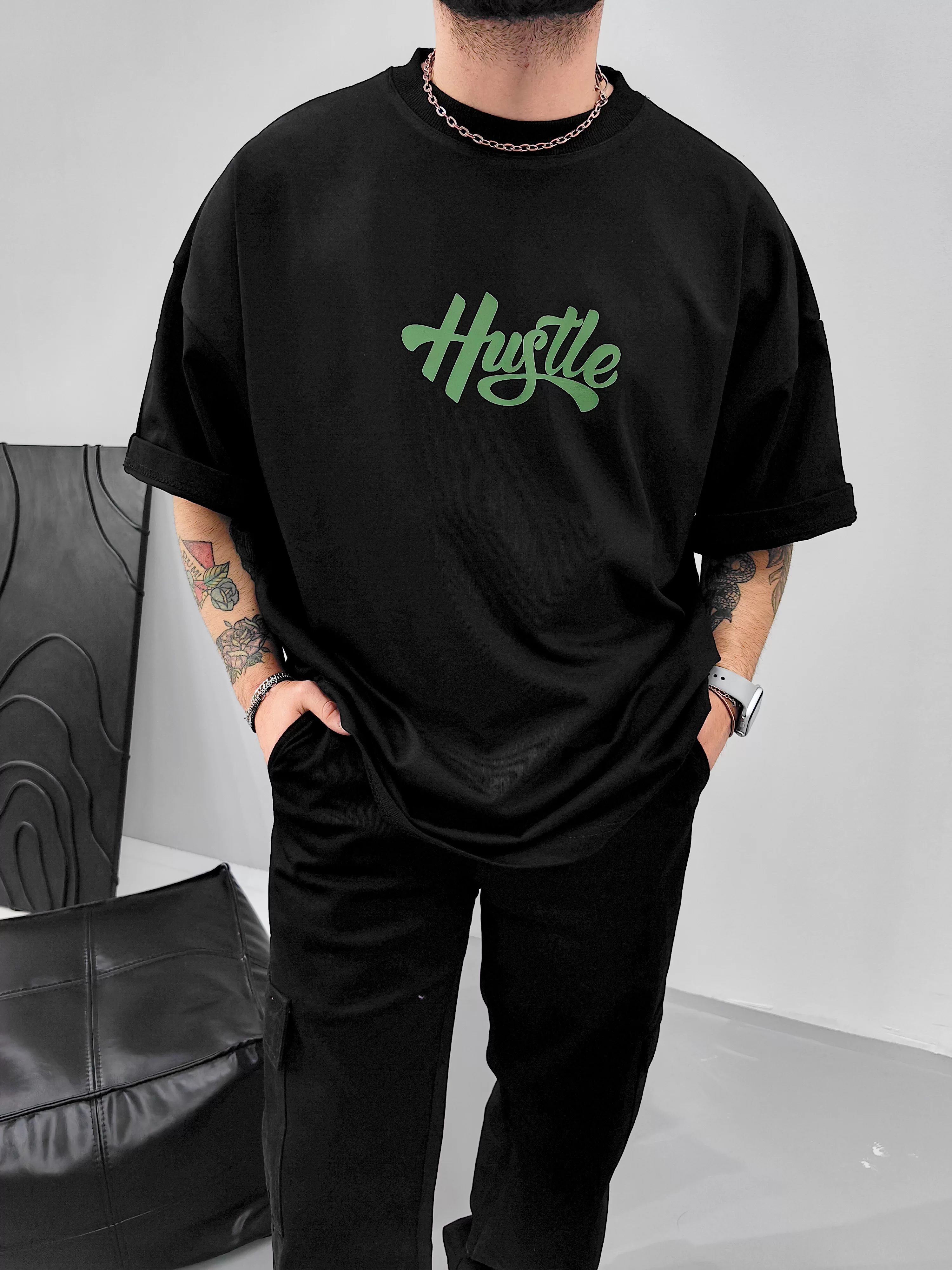 Hustle Extra Oversize Siyah Tshirt