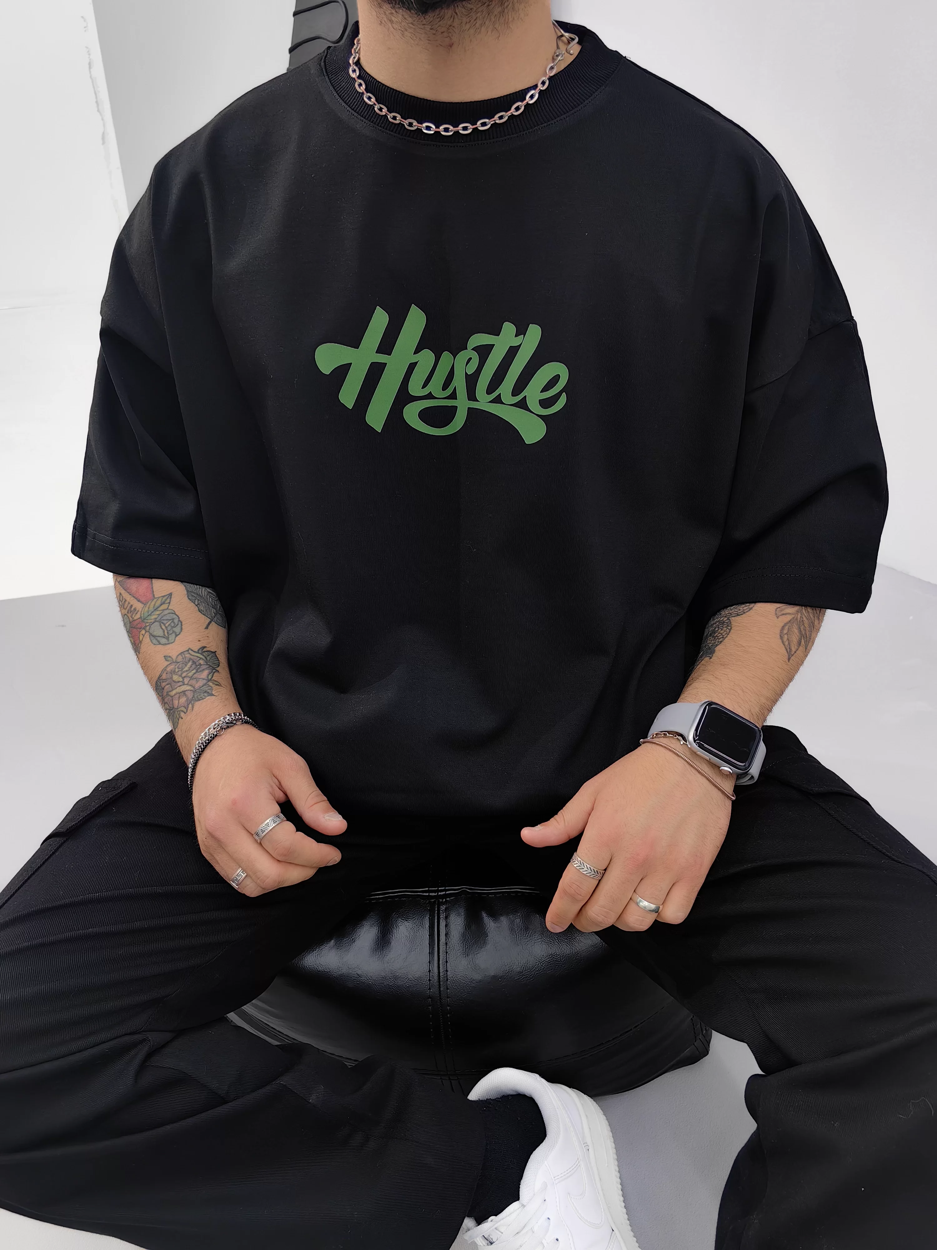 Hustle Extra Oversize Siyah Tshirt