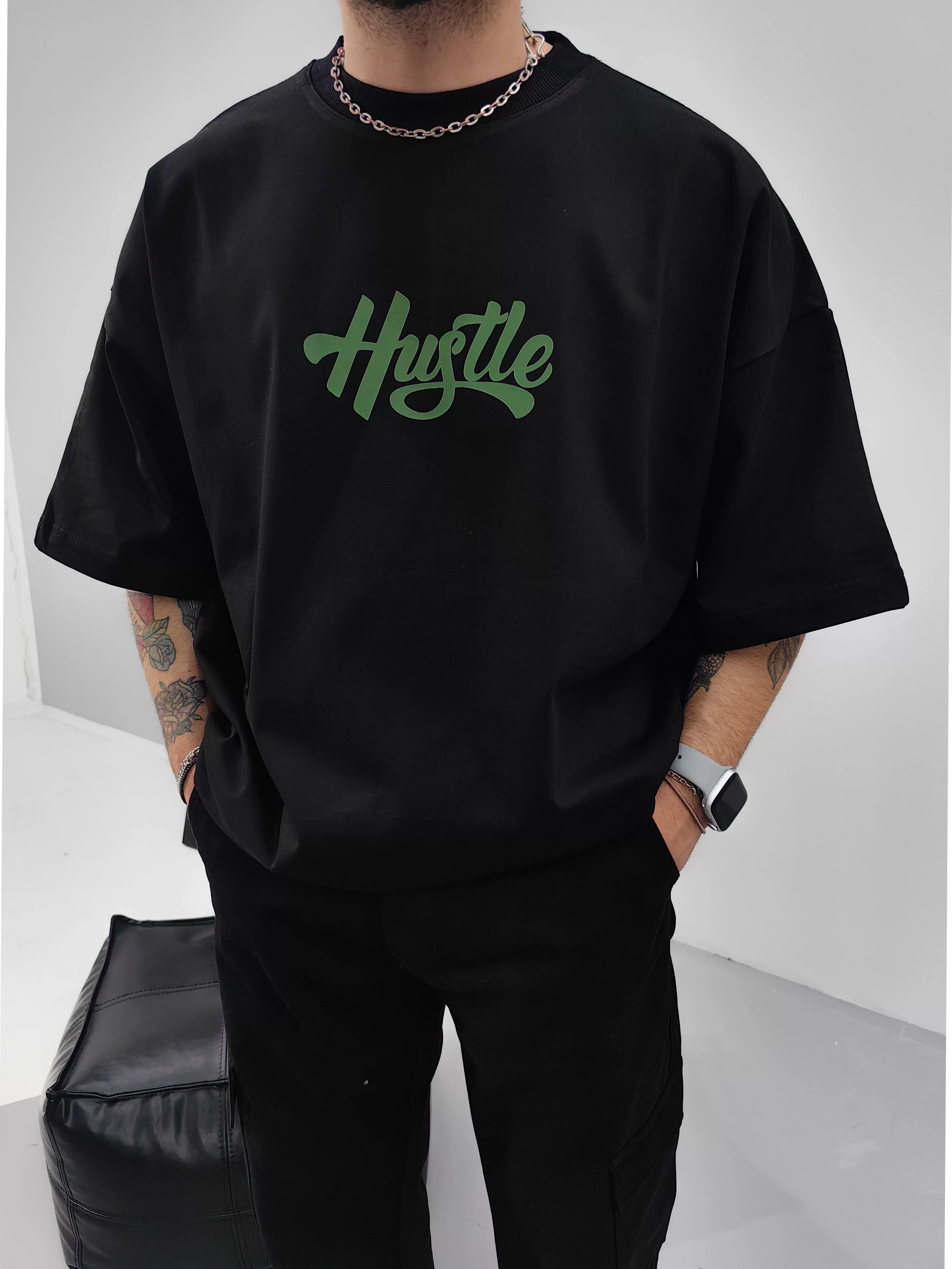 Hustle Extra Oversize Siyah Tshirt