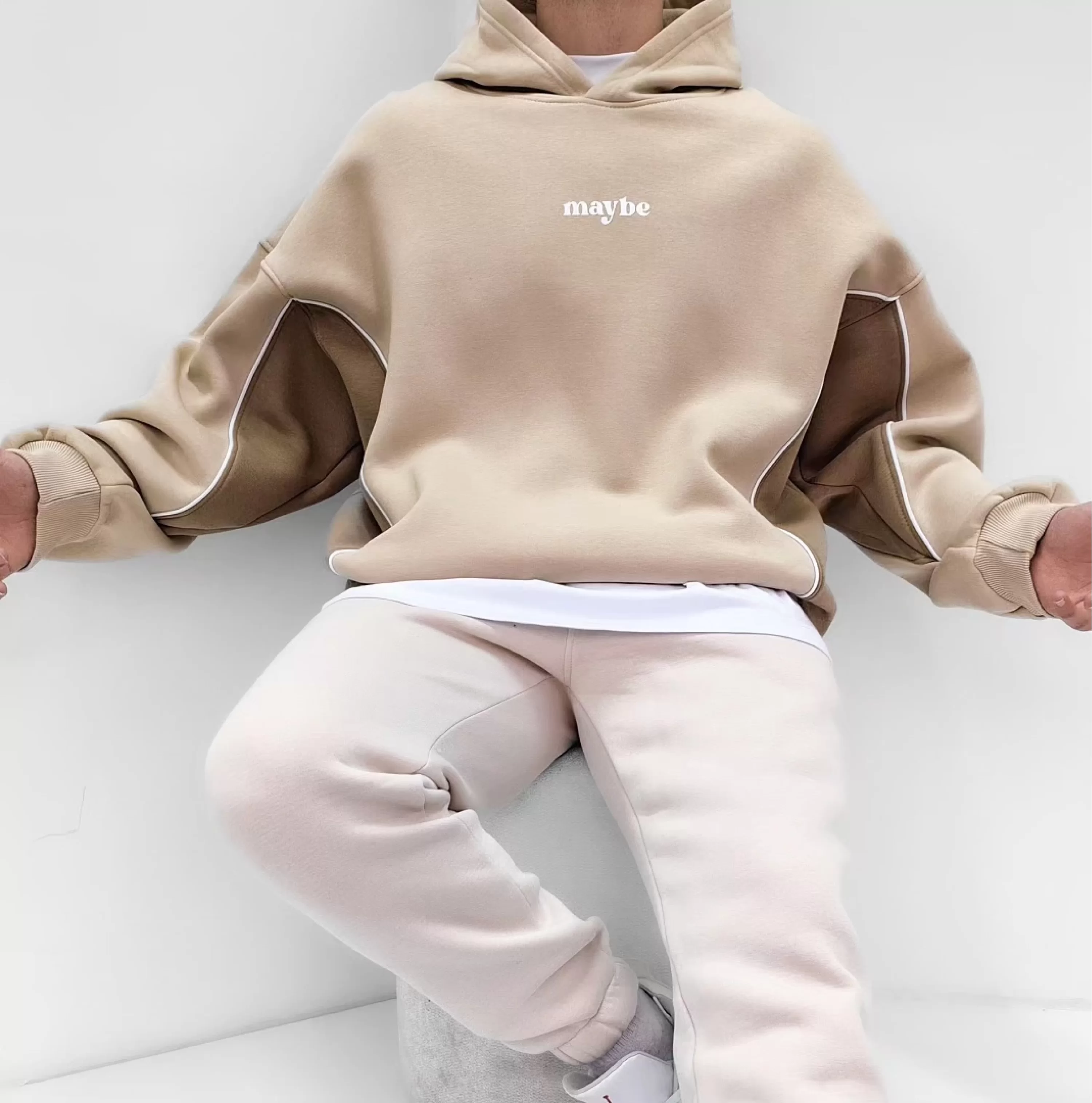 Maybe Parçalı Oversize Hoodie Premium Kalıp