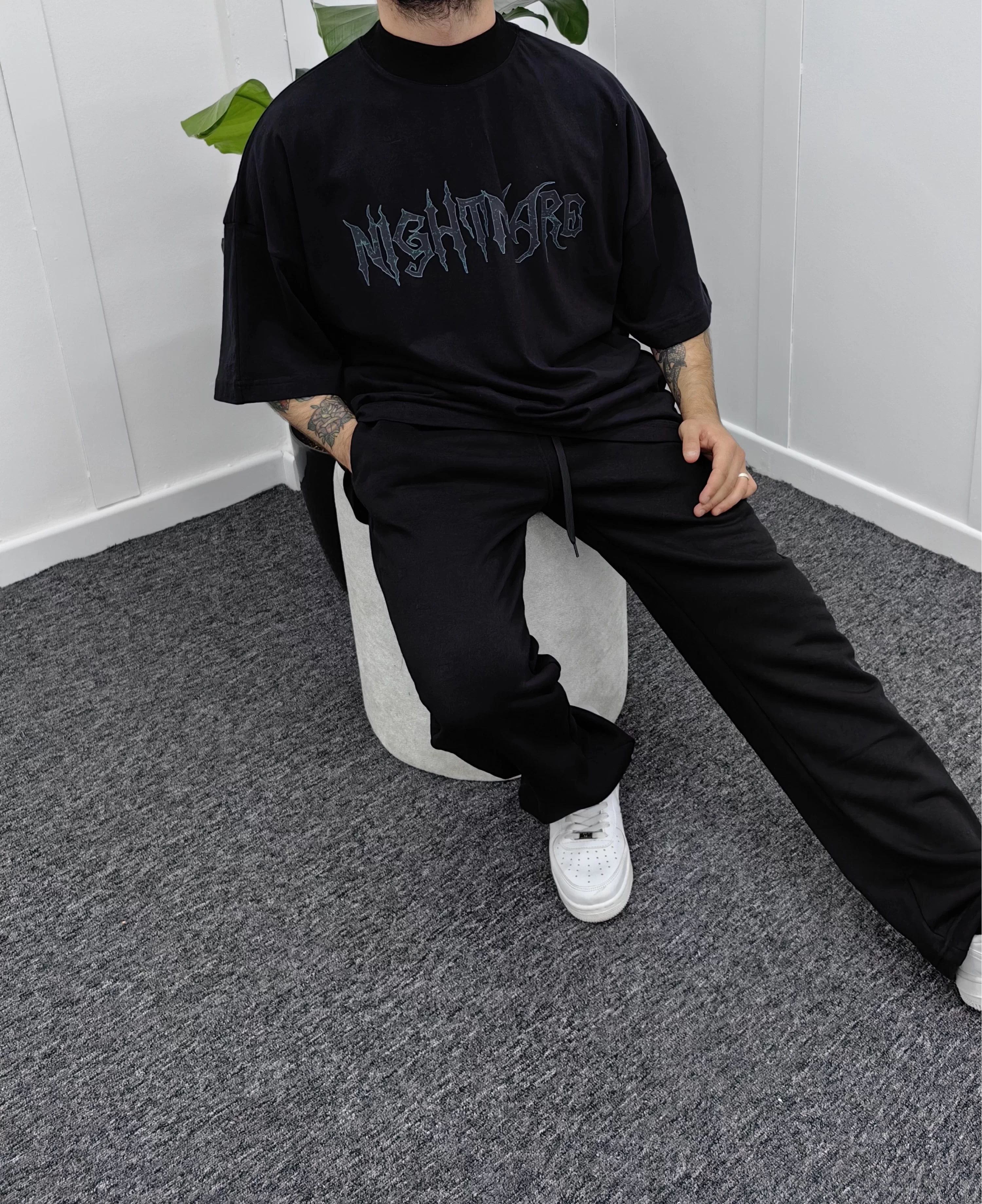 Nightmare Siyah Boğazlı Extra Oversize Tshirt