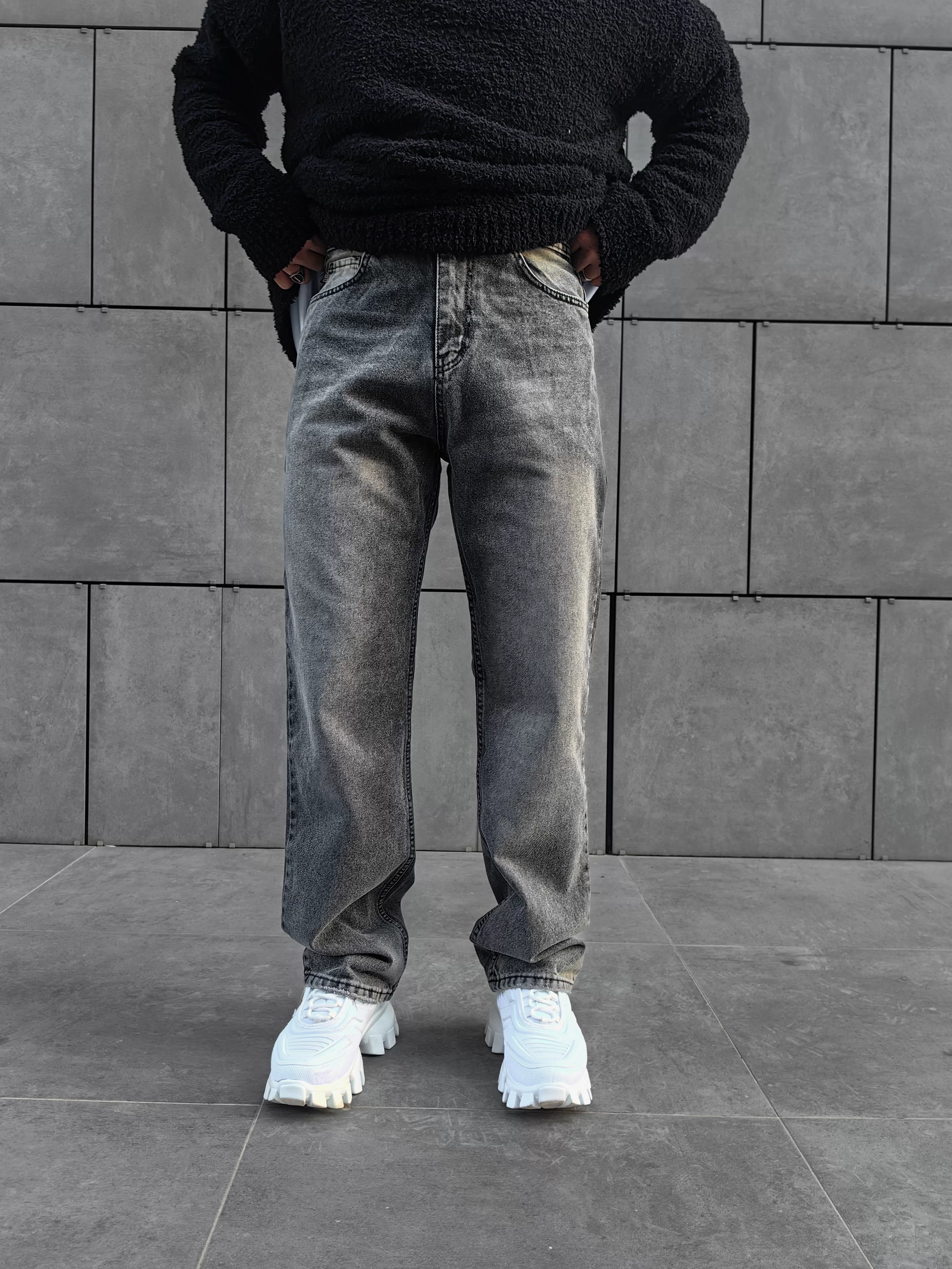 Relax Fit Baggy Eskitme Gray Jean