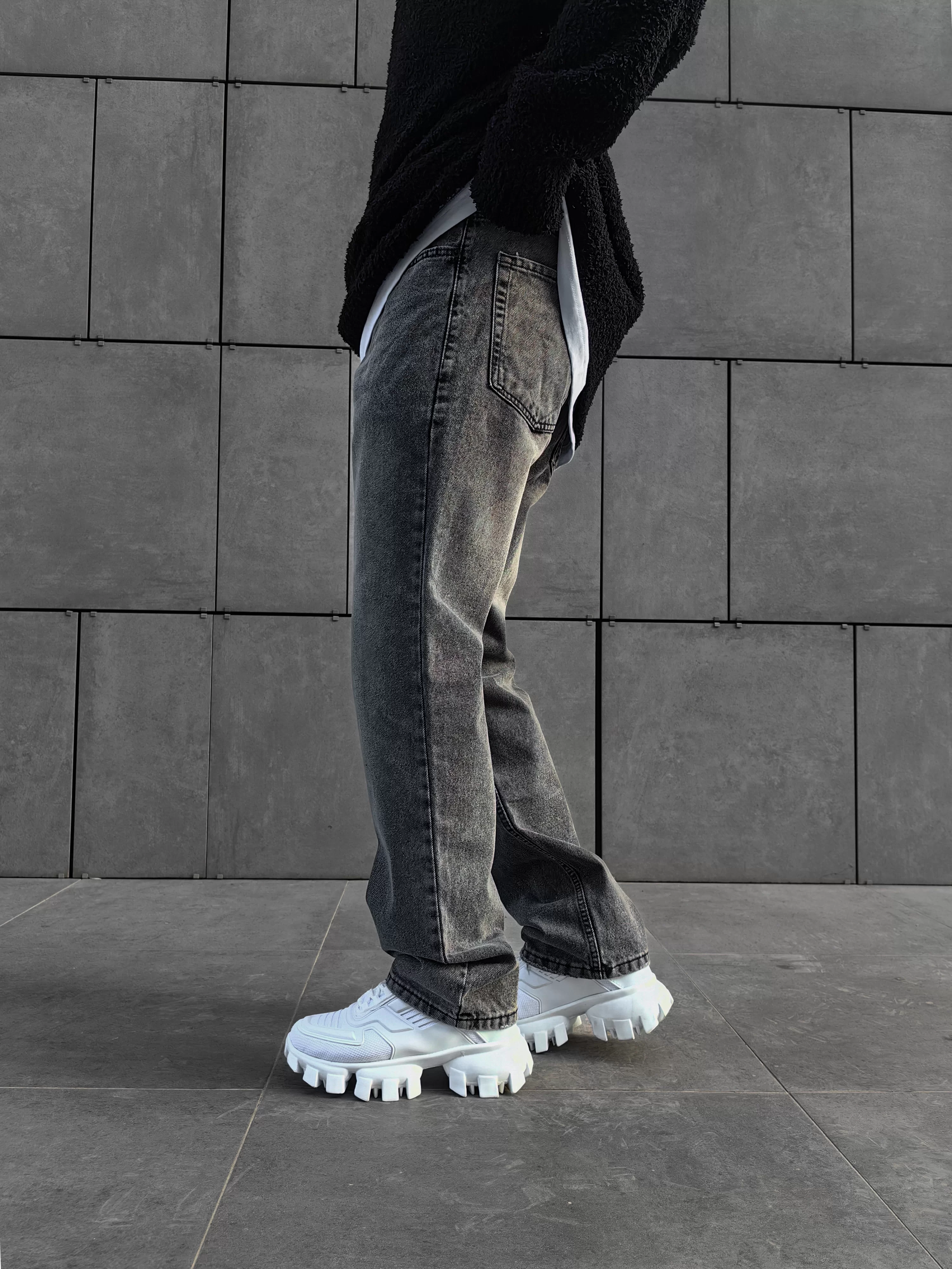 Relax Fit Baggy Eskitme Gray Jean