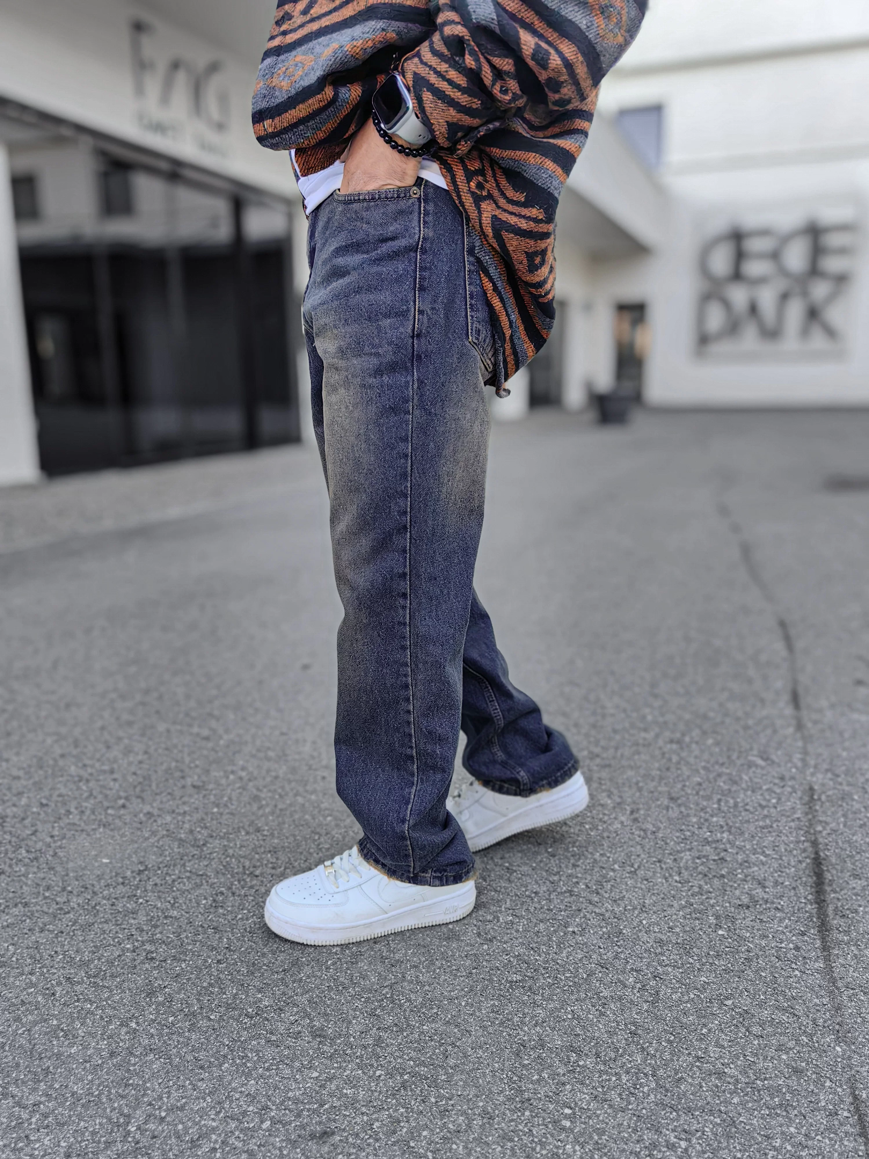 Relax Fit Baggy Eskitme Lacivert Jean