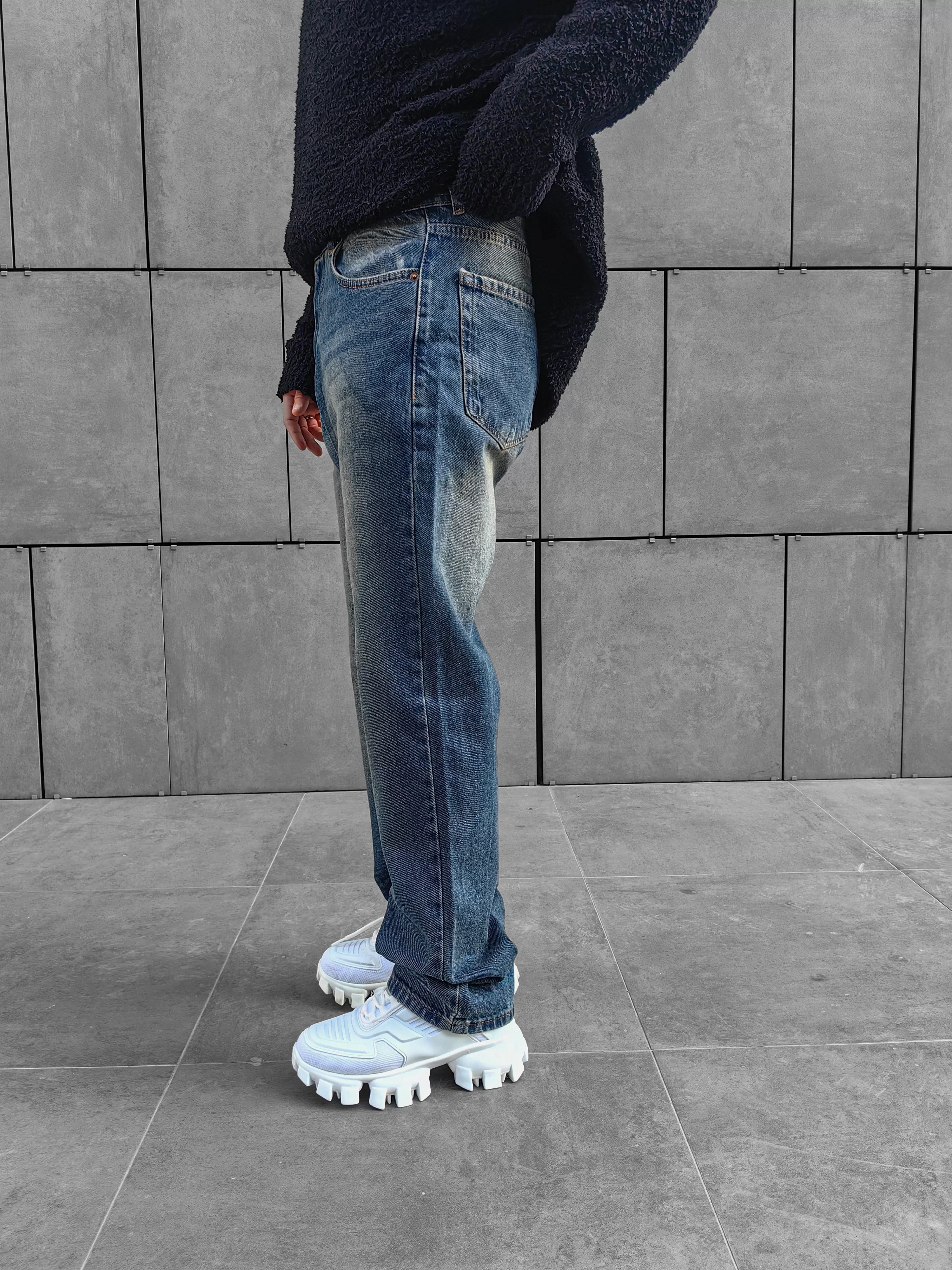 Relax Fit Baggy Eskitme Lacivert Jean