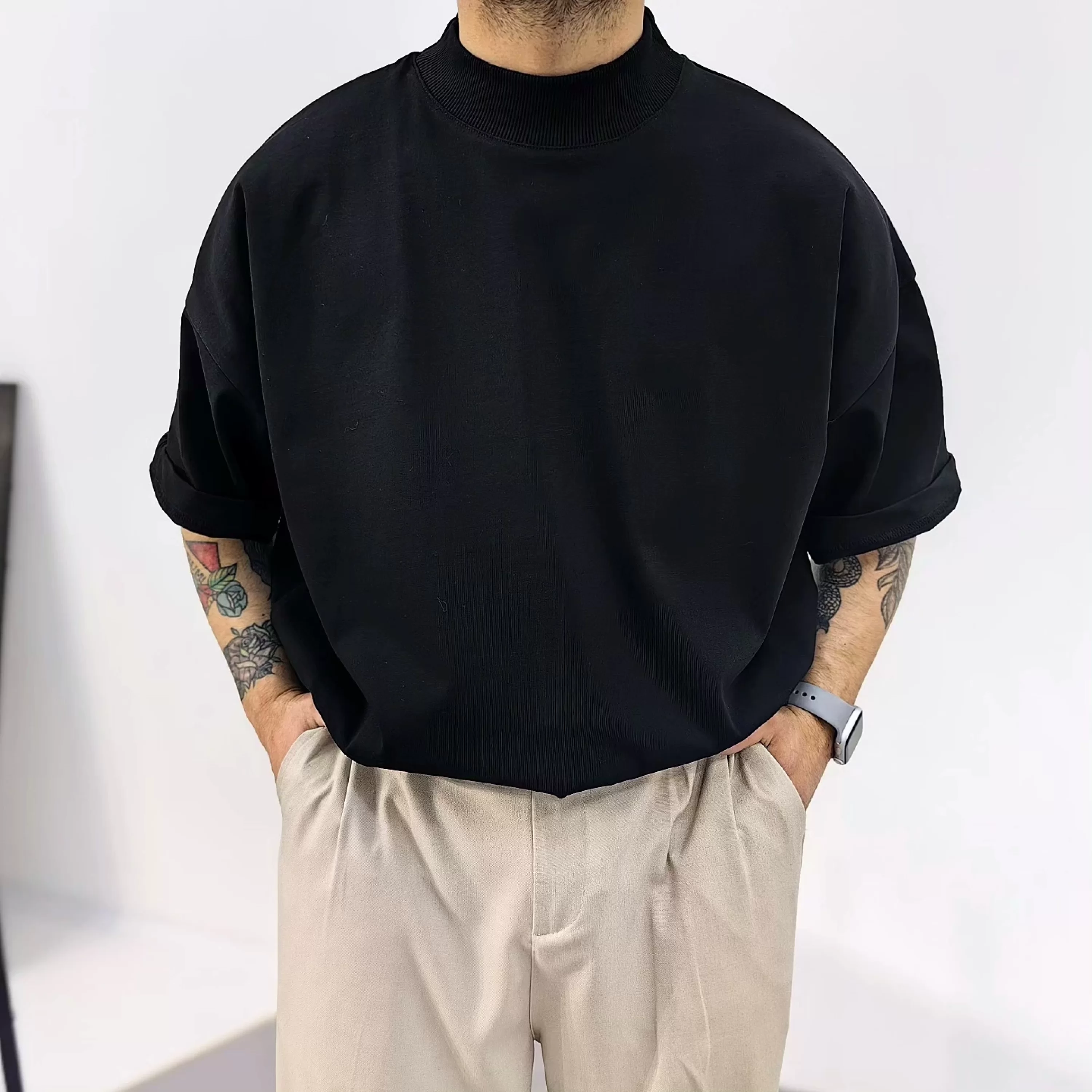 Siyah Boğazlı Basic Extra Oversize Tshirt