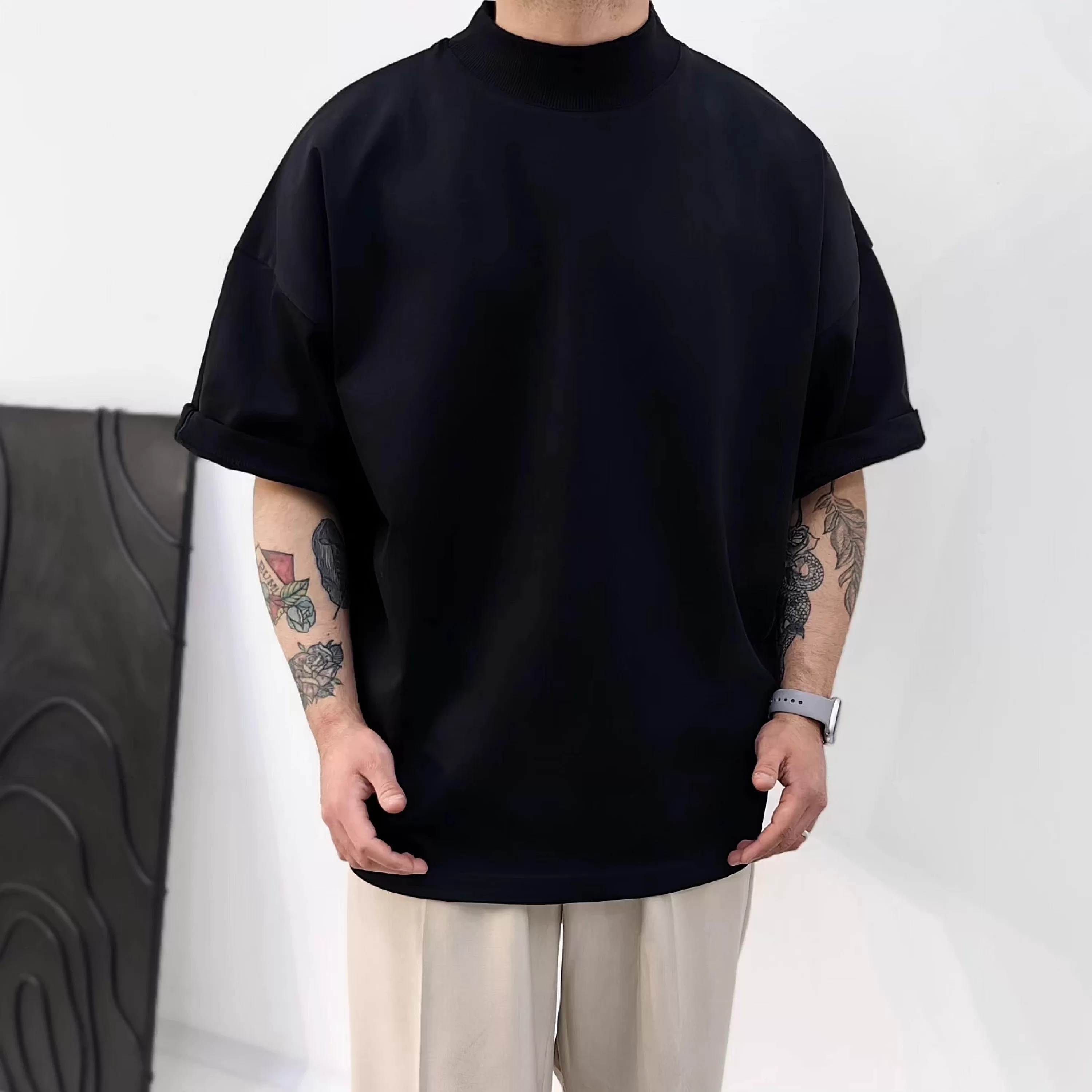 Siyah Boğazlı Basic Extra Oversize Tshirt