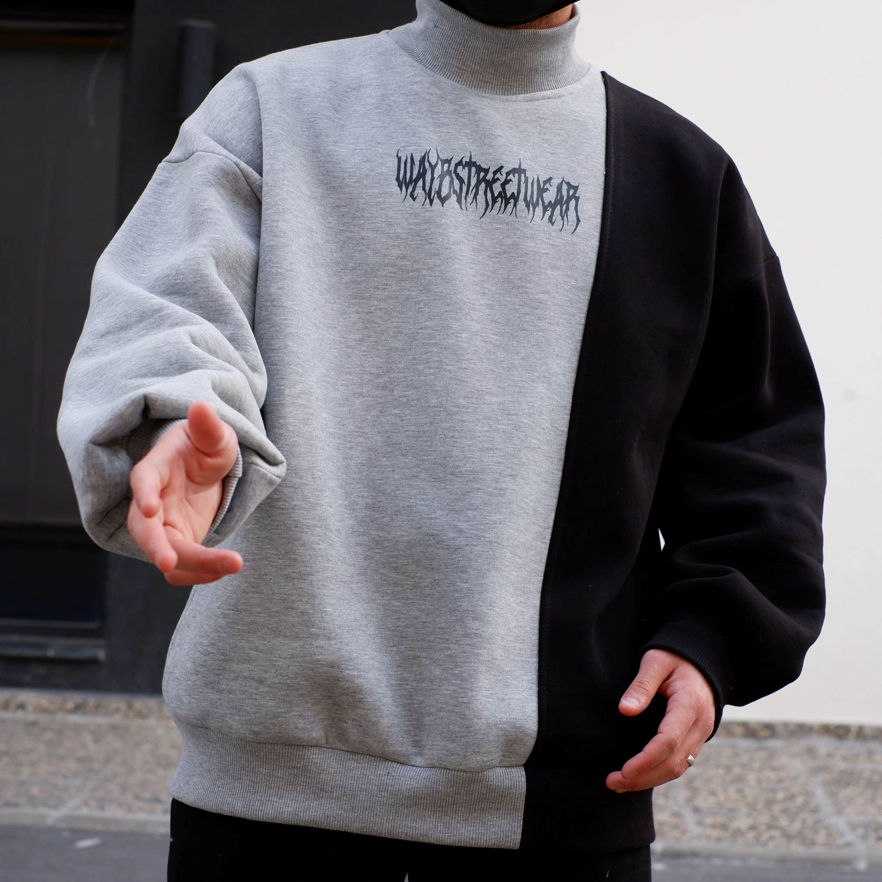 Waybstreetwear Parçalı Ekstra Oversize Boğazlı Sweatshirt