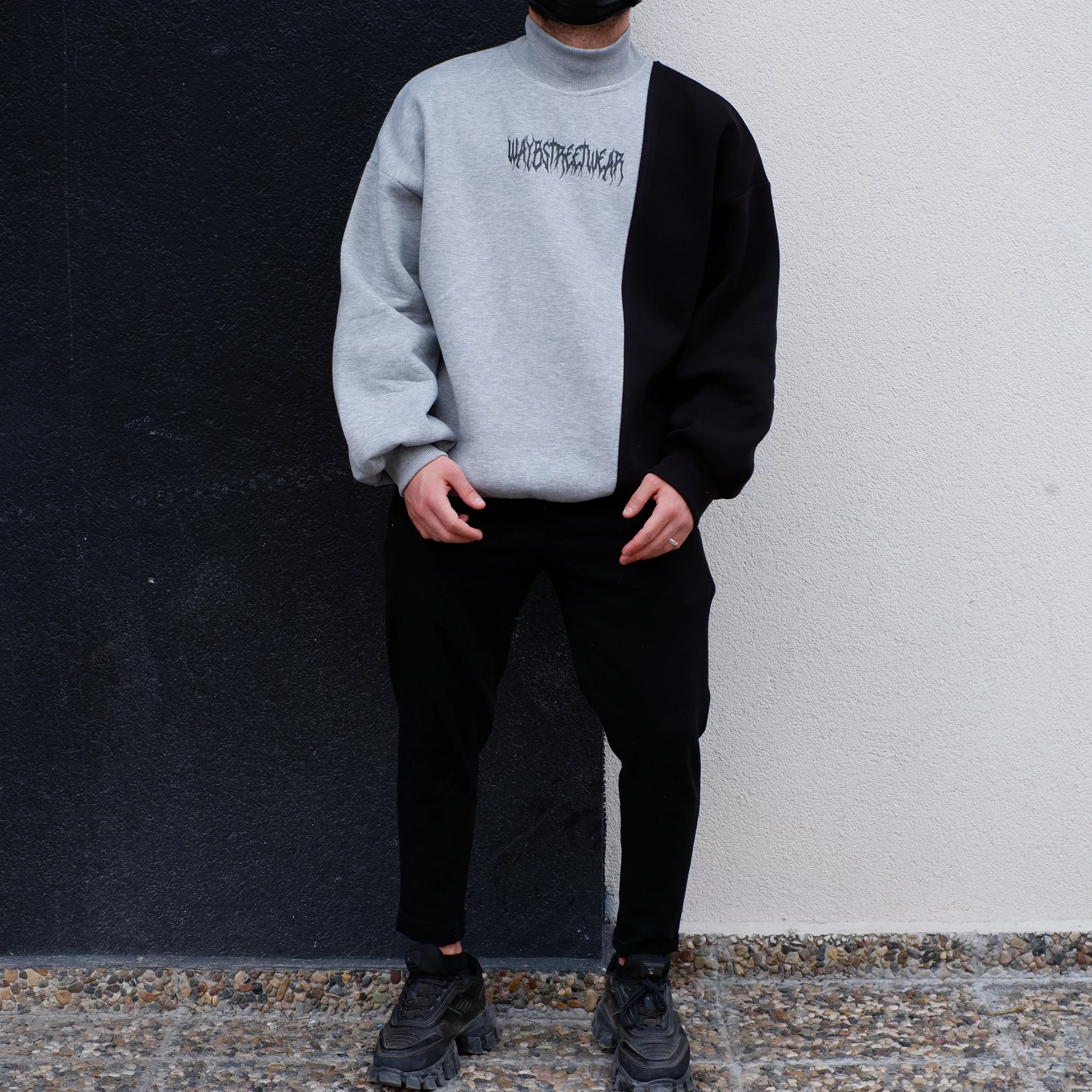 Waybstreetwear Parçalı Ekstra Oversize Boğazlı Sweatshirt