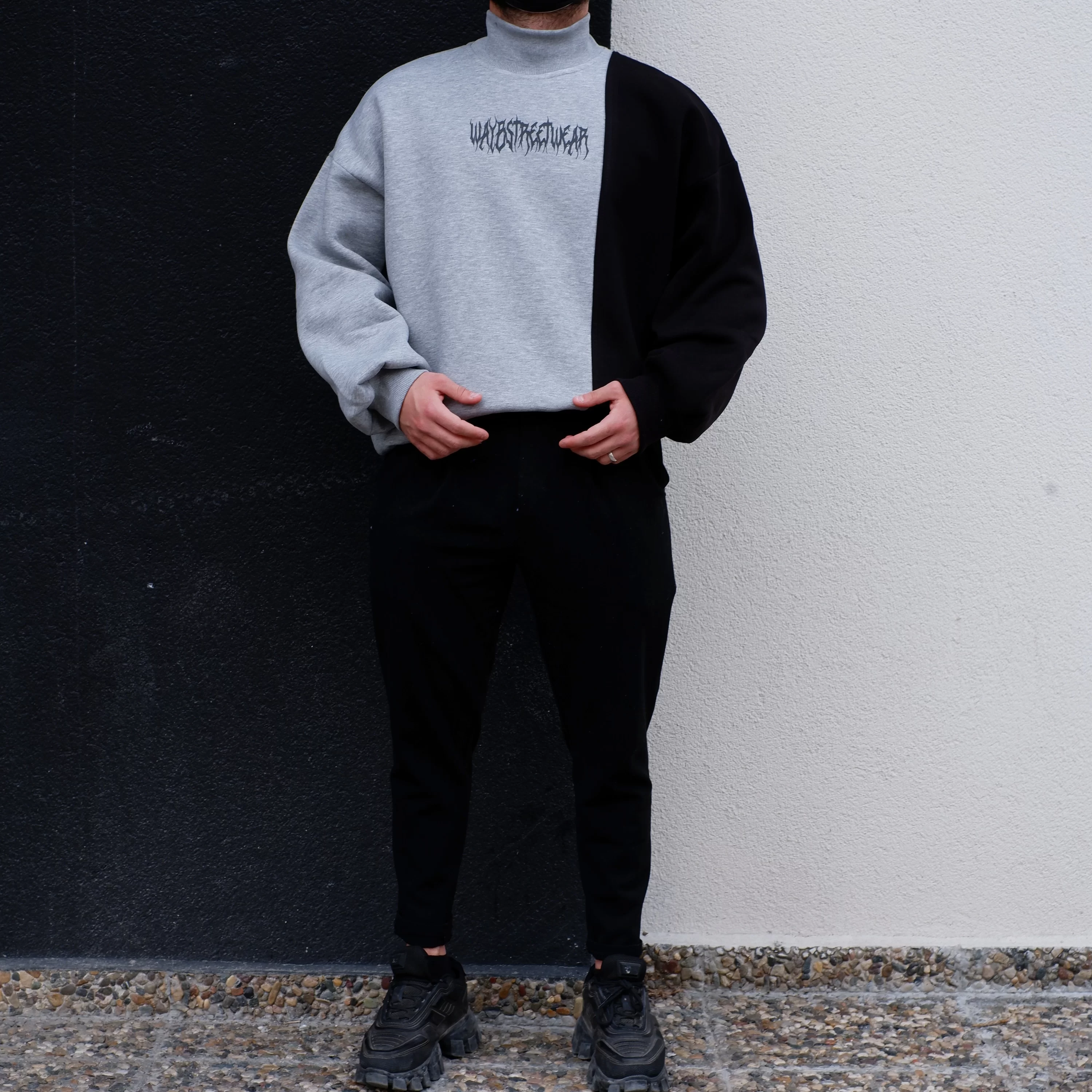 Waybstreetwear Parçalı Ekstra Oversize Boğazlı Sweatshirt