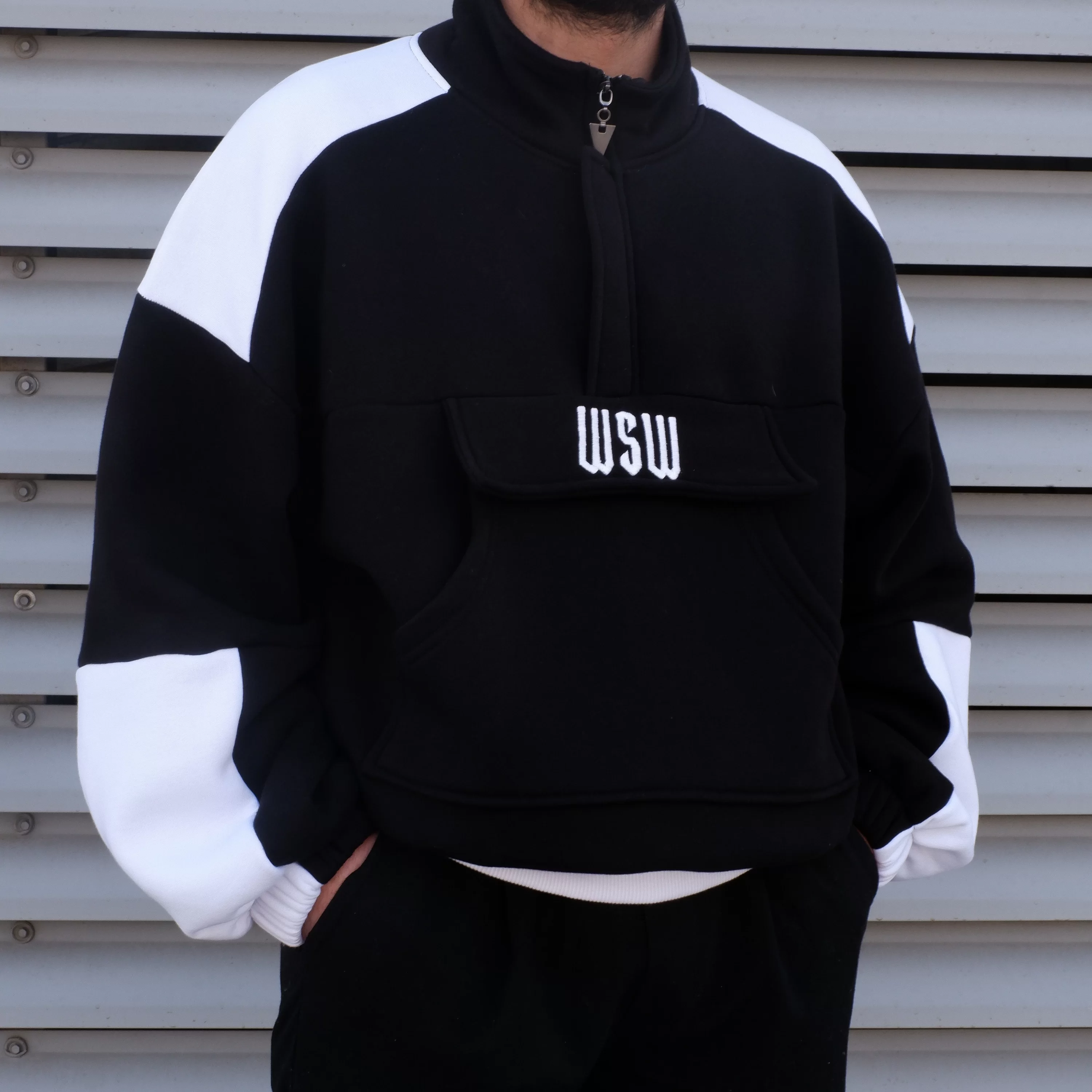 WSW Fermuar Detaylı Ekstra Oversize Kanguru Sweatshirt