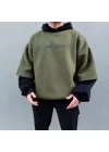 Çift Katlı Ekstra Oversize Hoodie Haki