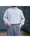 Gri Basic Boğazlı Oversize Sweatshirt