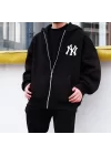 Yankees Black Ful Zip Oversize Hoodie Premium Kalıp