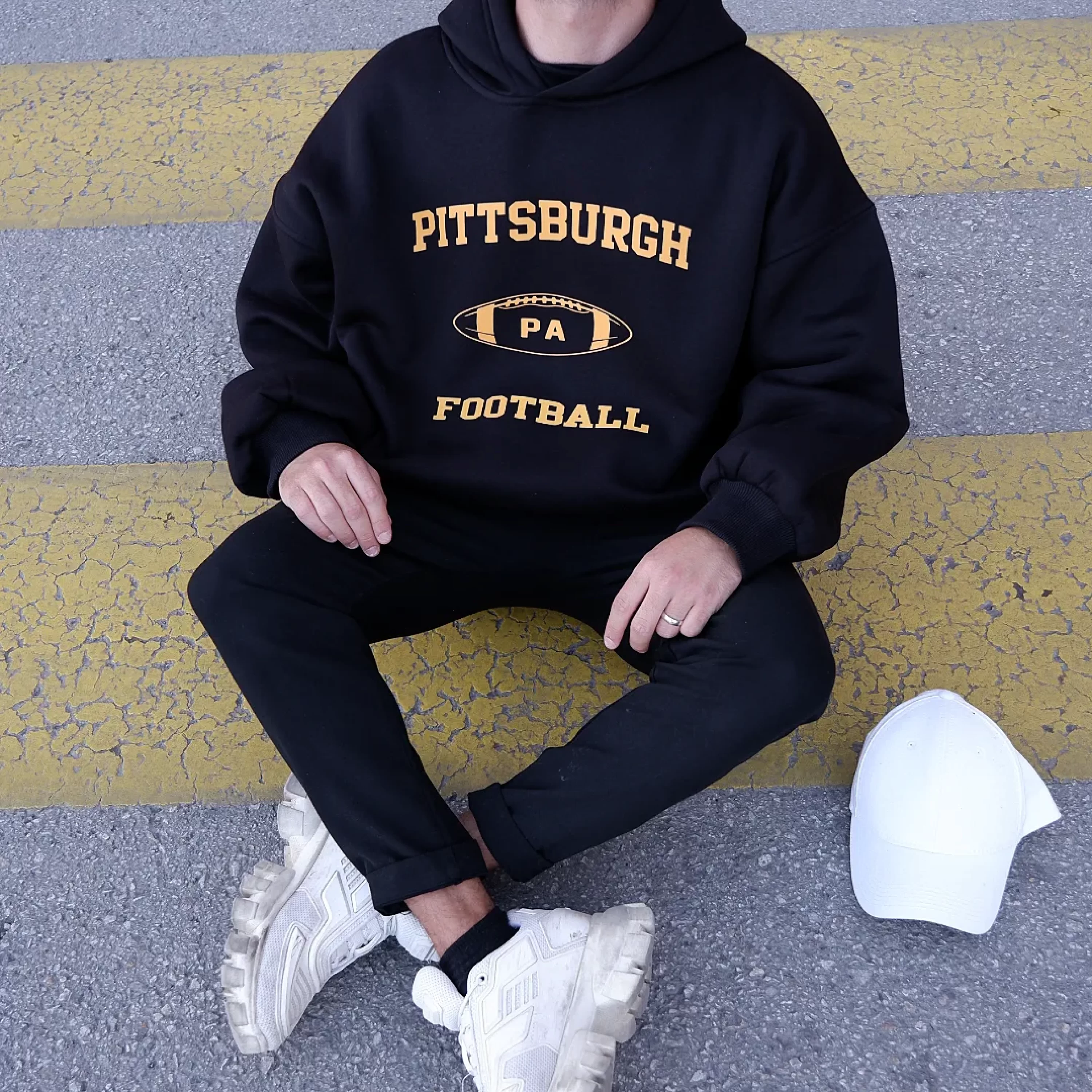 Pittshburgh Siyah Oversize Hoodie