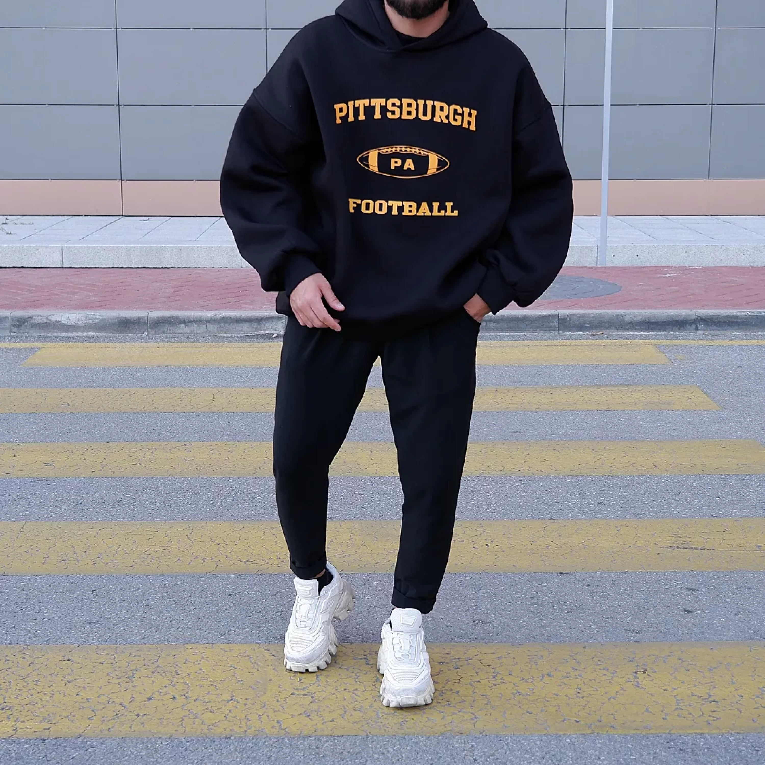 Pittshburgh Siyah Oversize Hoodie