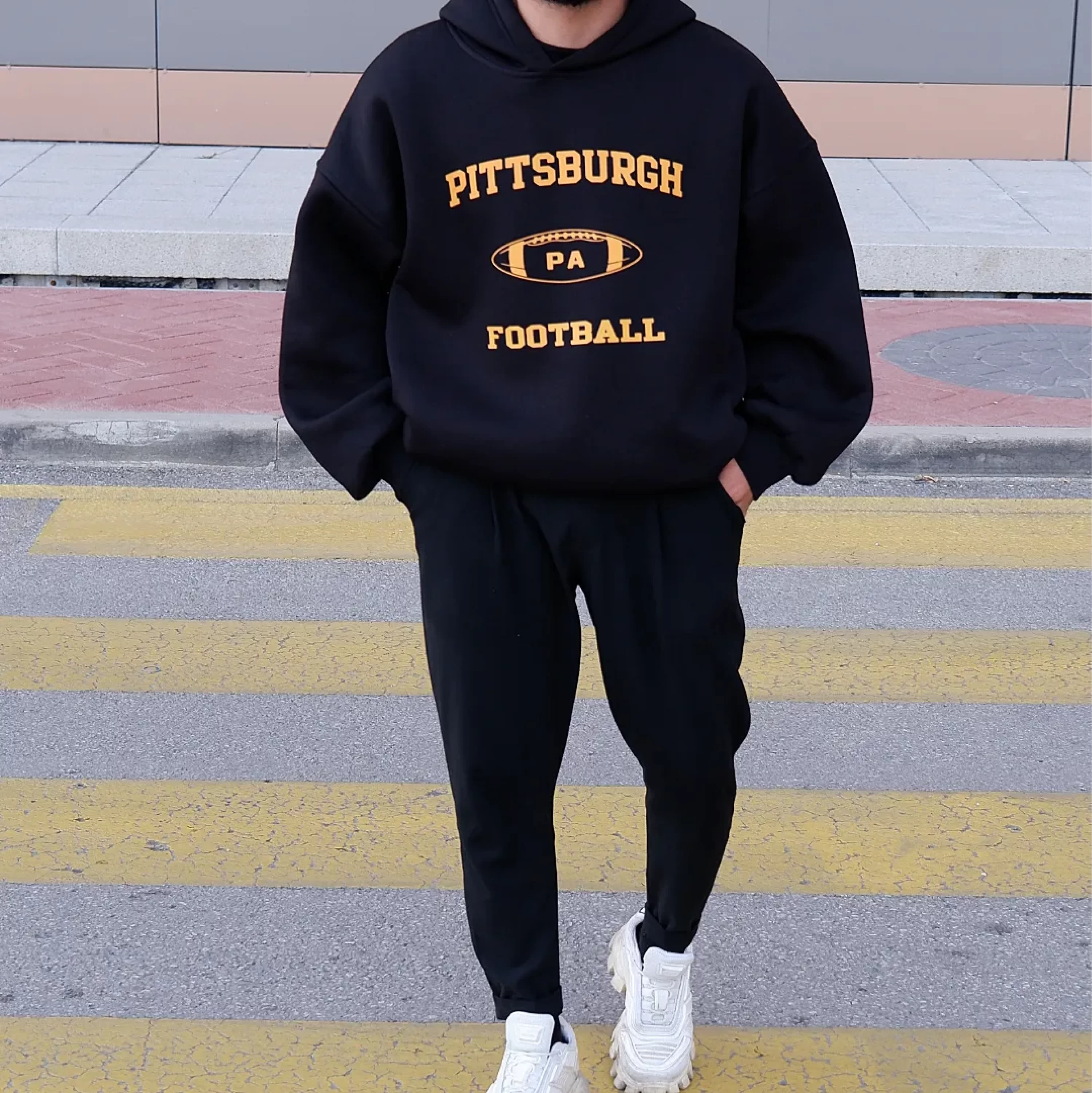 Pittshburgh Siyah Oversize Hoodie