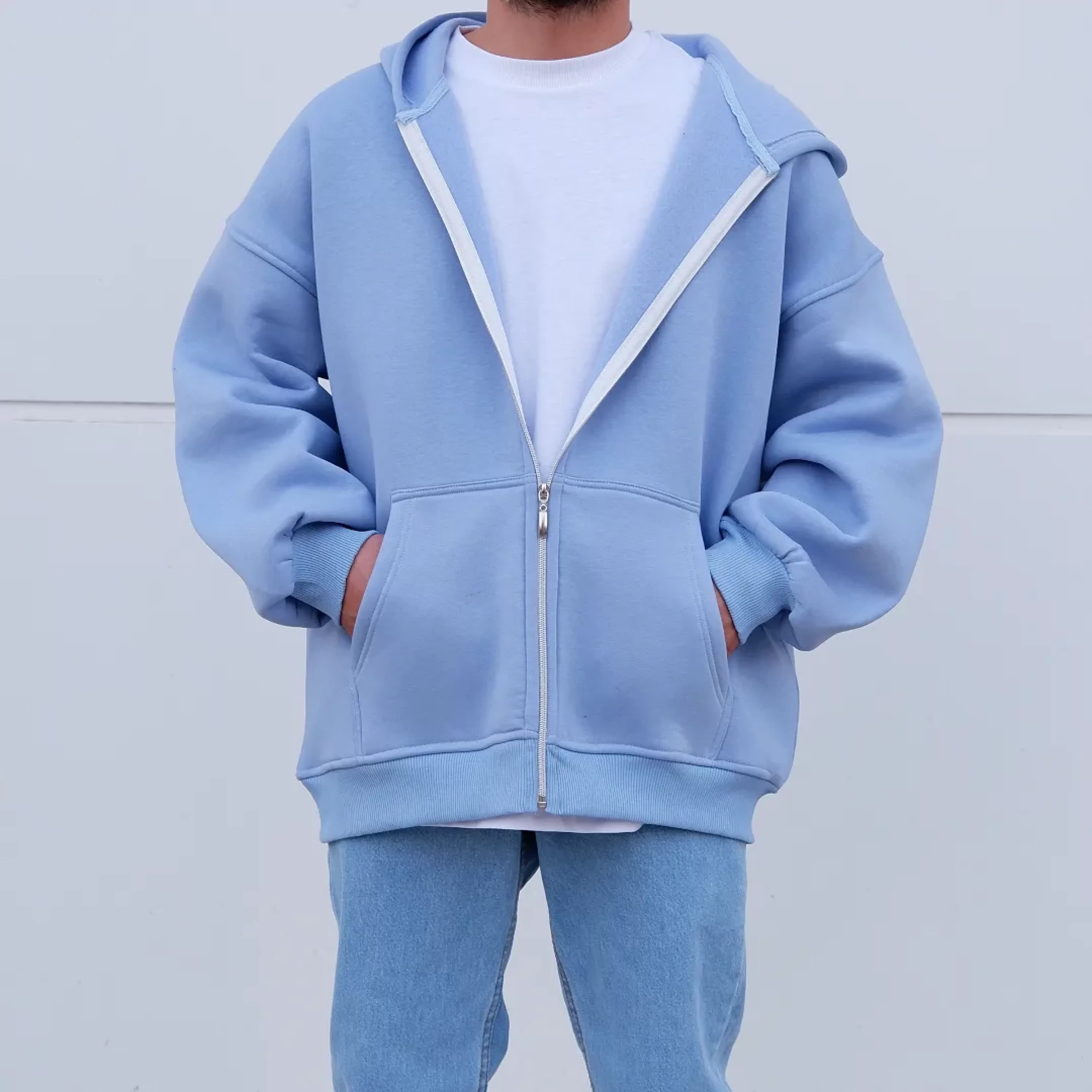 Premium Kalıp Babyblue Ful Zip Hoodie