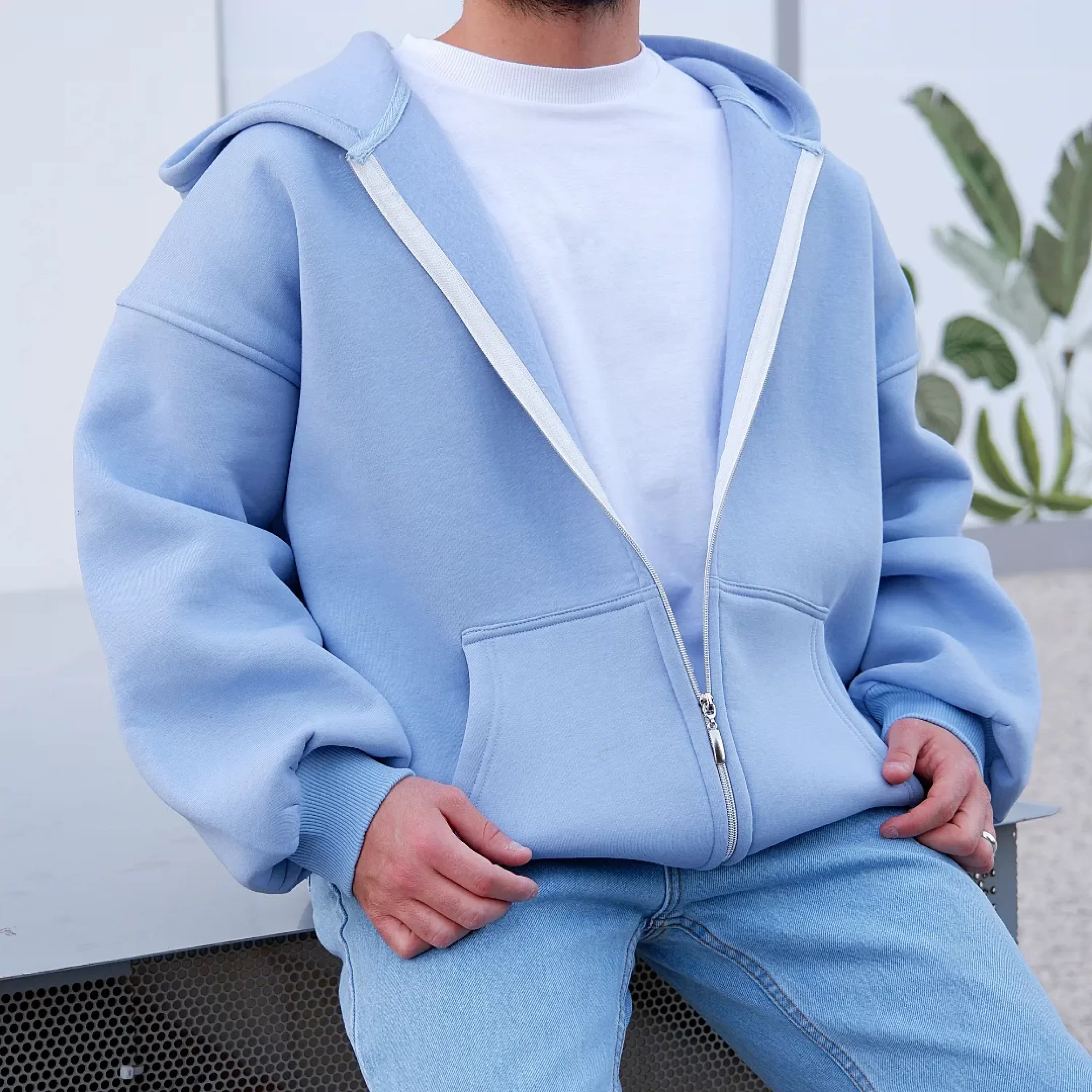 Premium Kalıp Babyblue Ful Zip Hoodie