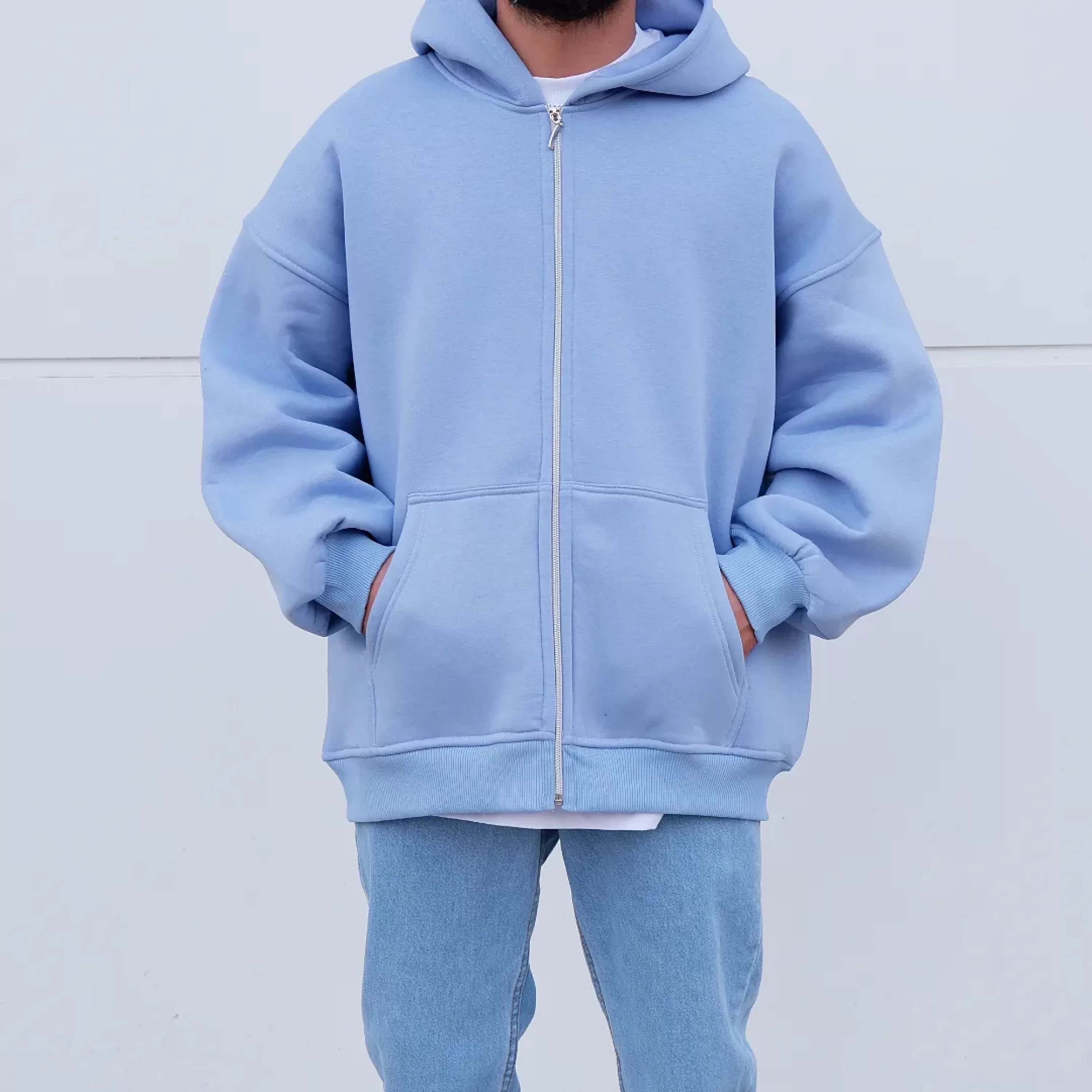 Premium Kalıp Babyblue Ful Zip Hoodie