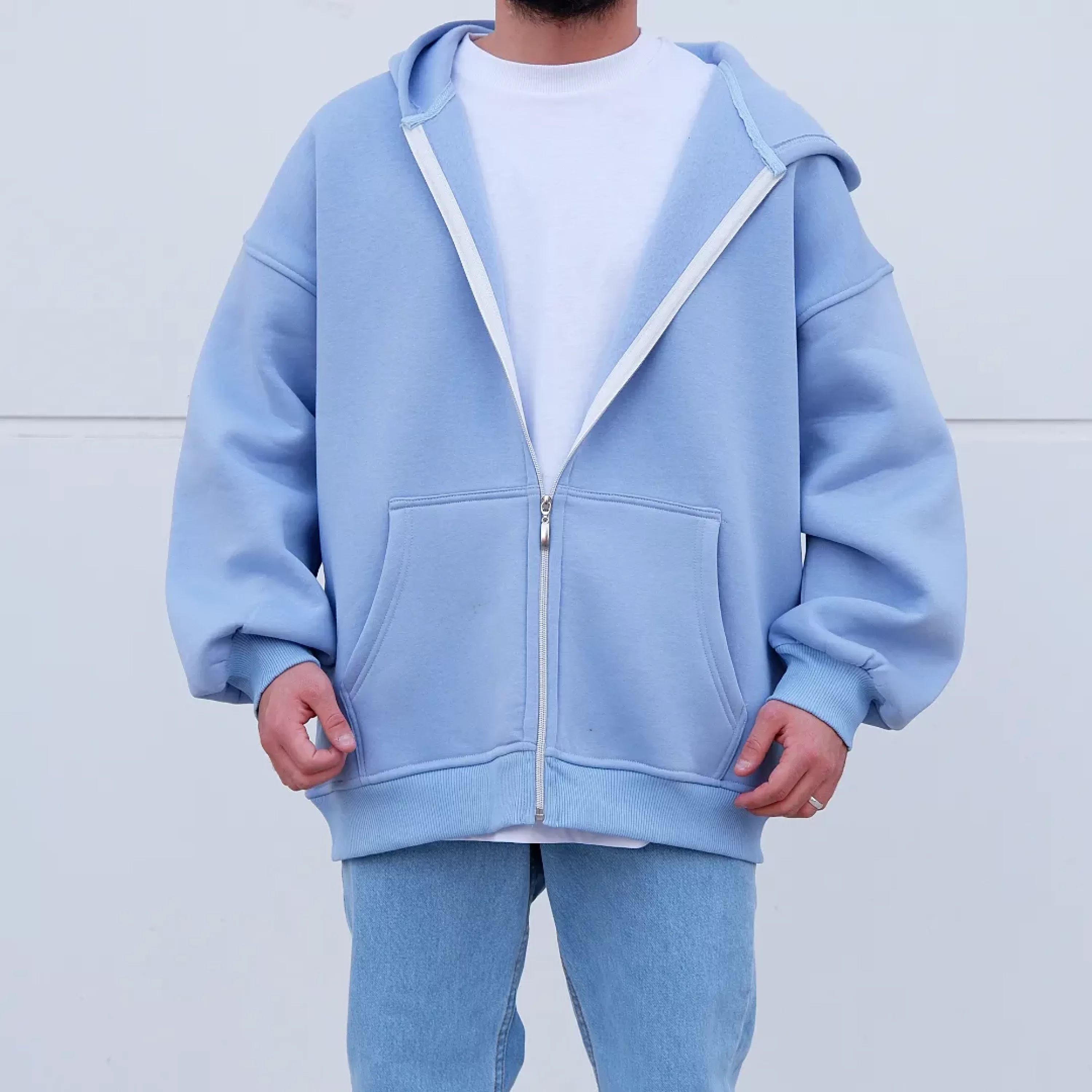 Premium Kalıp Babyblue Ful Zip Hoodie