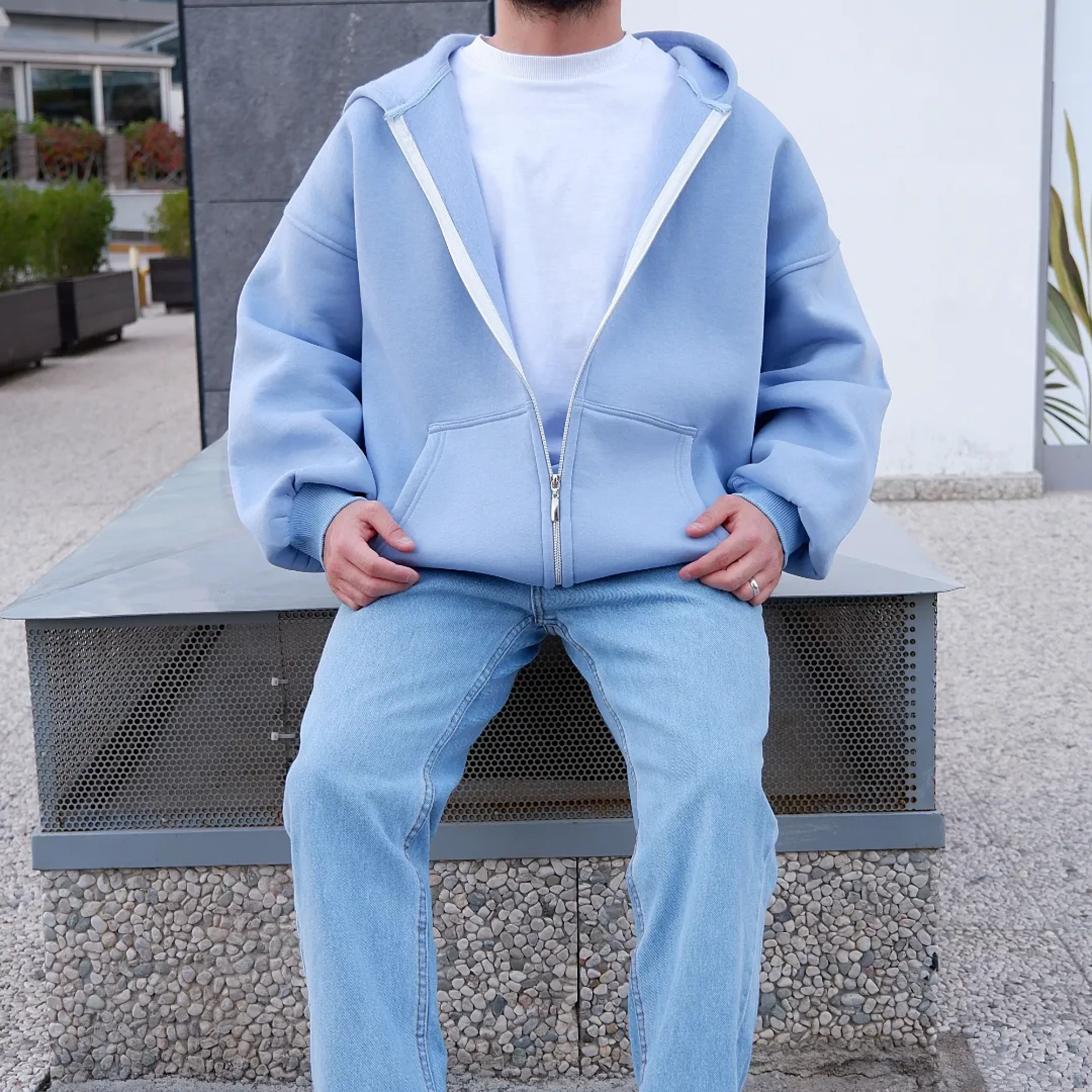 Premium Kalıp Babyblue Ful Zip Hoodie