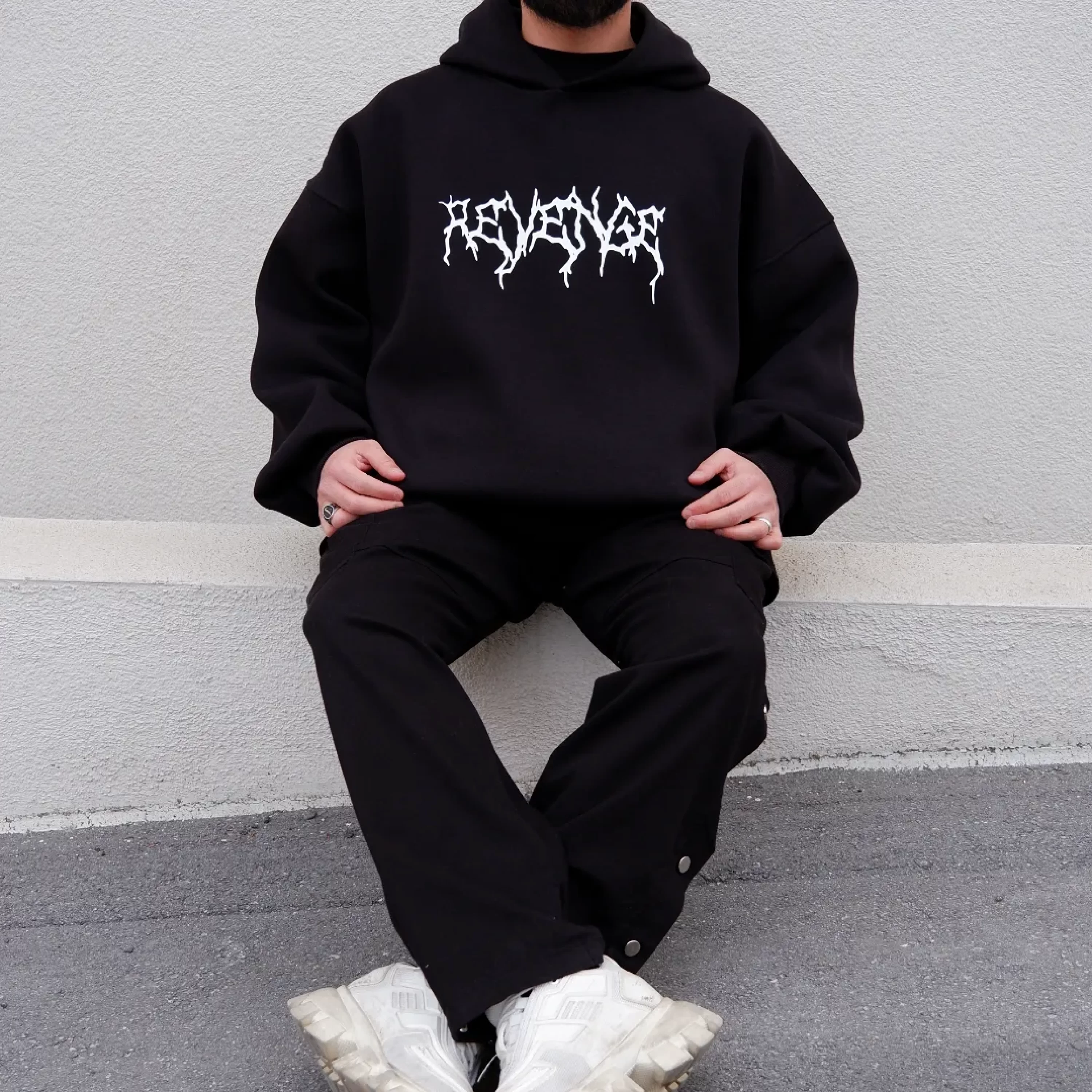 Revenge Black Oversize Hoodie Premium Kalıp